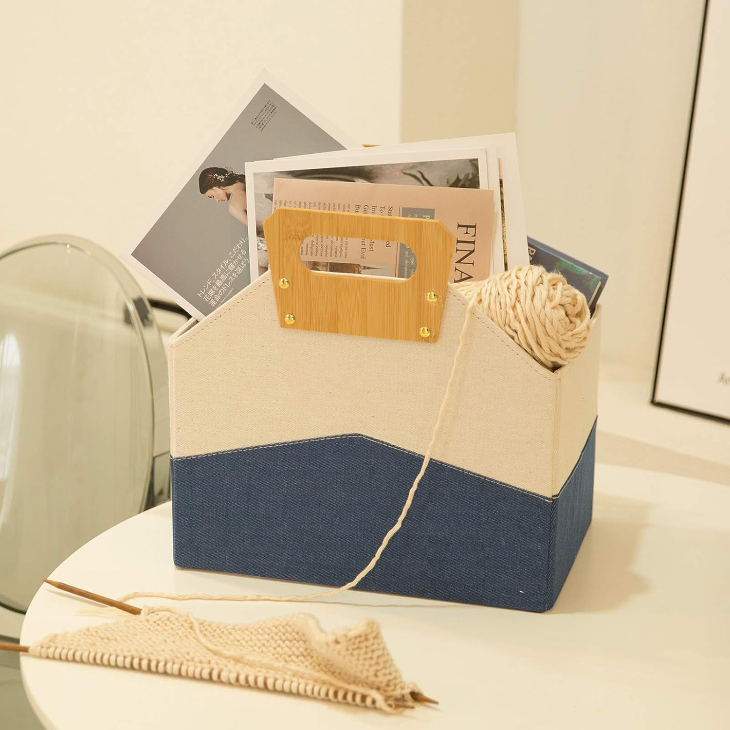 Paquete de 2 revisteros, revistero plegable con mango de bambú, soporte duradero para revistas, carpeta de suelo, organizador de libros de juguetes,