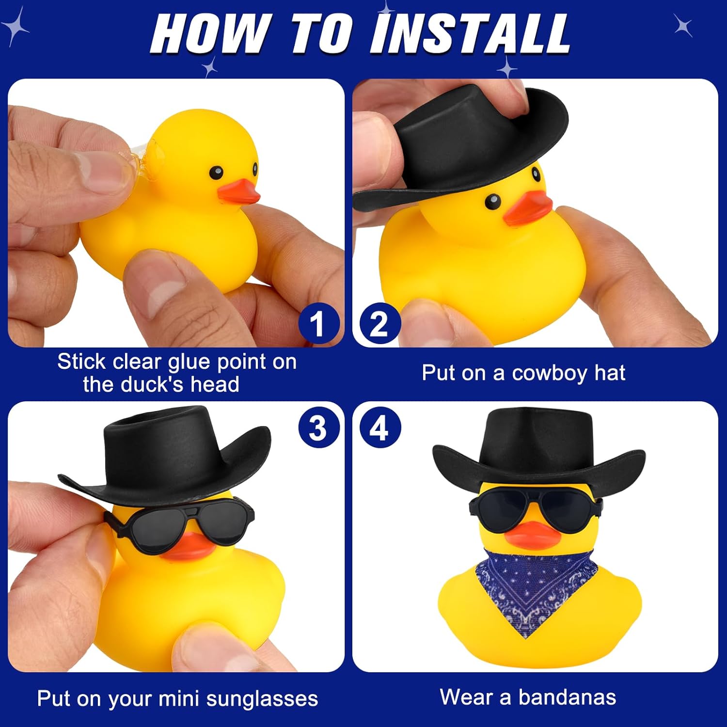 Juego de 16 mini pato de goma vaquero con sombrero de vaquero, bufanda y gafas de sol, mini patitos amarillos, juguete para fiesta de baño, mini