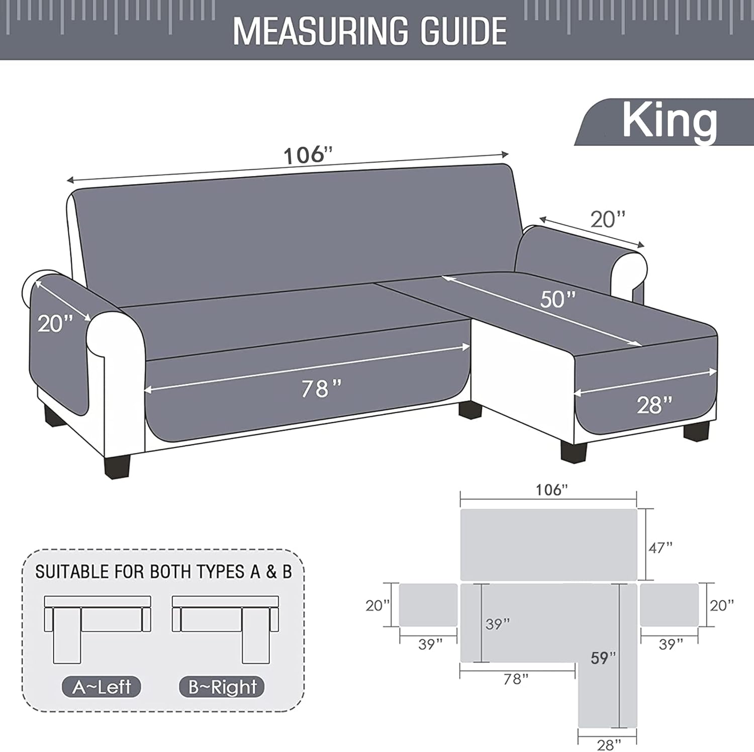 Funda para sofá en forma de L, reversible, para sofá seccional, para decoración del hogar (gris claro)