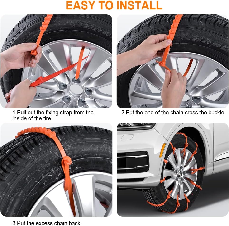 Oziral 12 cadenas de nieve reutilizables, cadenas universales antideslizantes de emergencia para neumáticos aptas para la mayoría de automóviles,