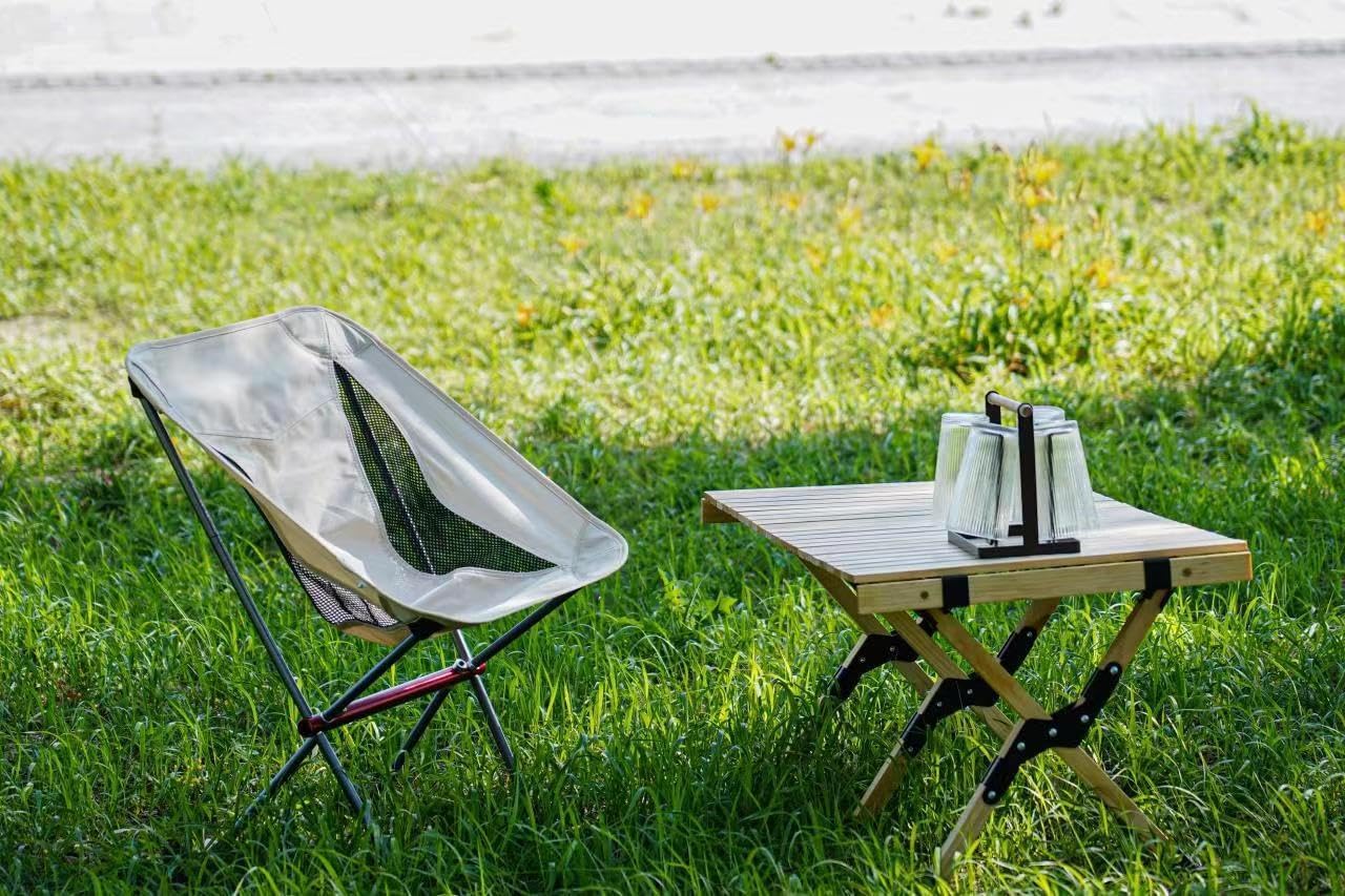 LSLANSOON Silla de camping plegable con marco de aluminio, compacta y portátil con bolsa de transporte para senderismo al aire libre, pesca,