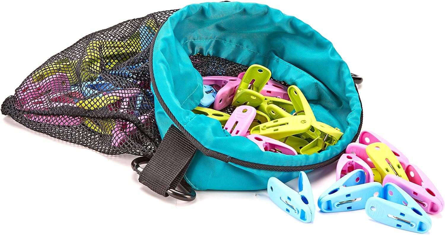 HOMEST Bolsa de malla para colgar ropa con cordón, organizador de almacenamiento con gancho, lavable a máquina, azul cielo