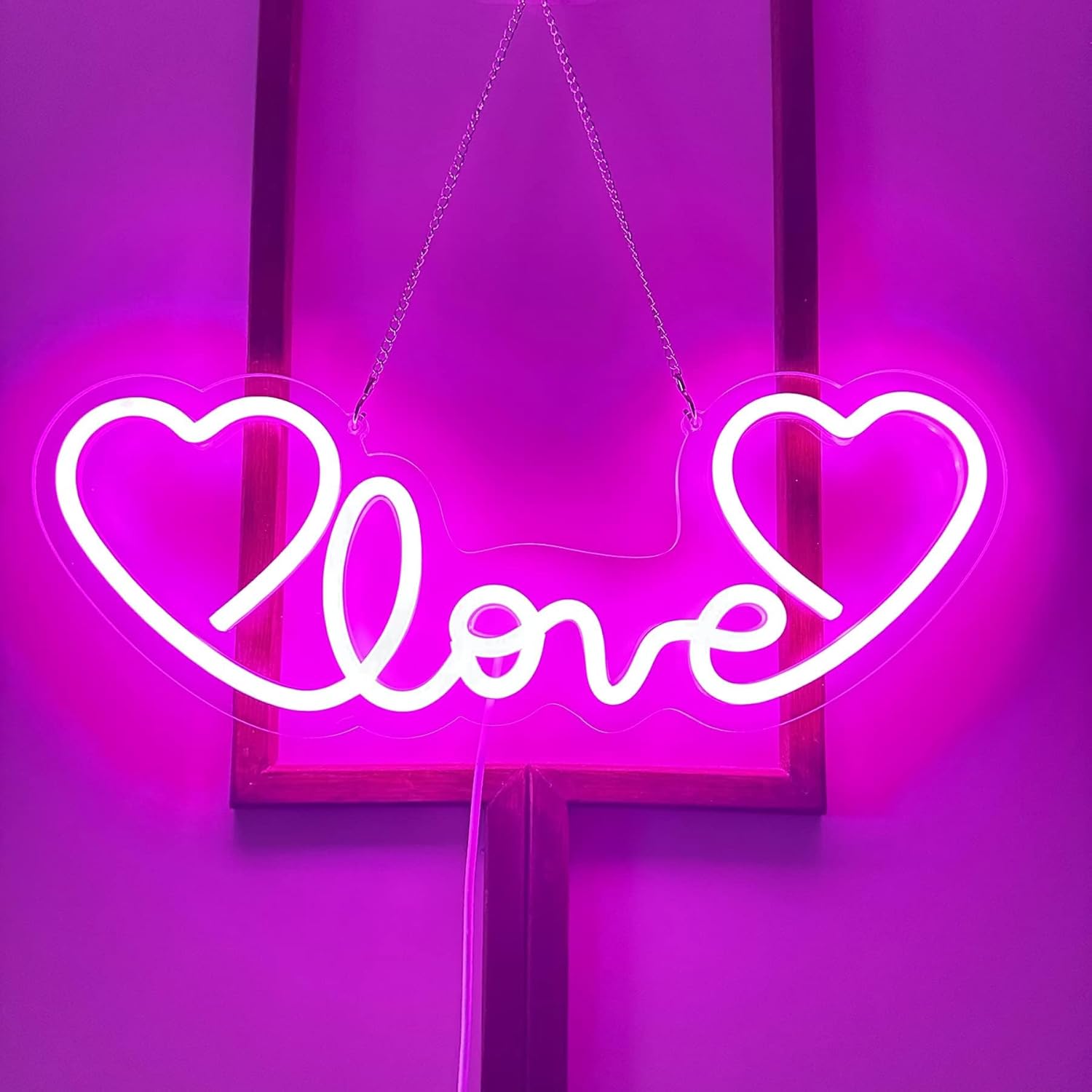 Letrero de neón LED rosa con corazón de amor para boda, proponer matrimonio, día de la madre, día de San Valentín, decoración de pared, regulable,