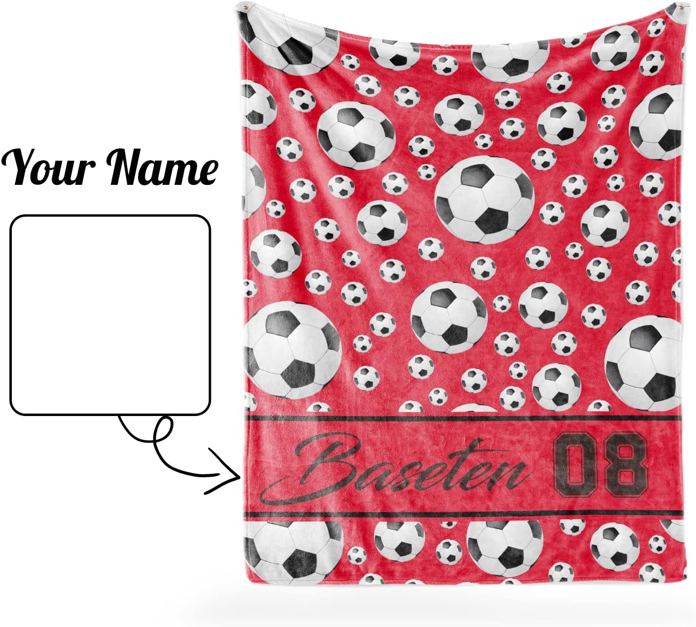 Manta de fútbol personalizada con nombre, manta con nombre personalizado, manta suave para deportes de fútbol, manta de cama roja, regalos