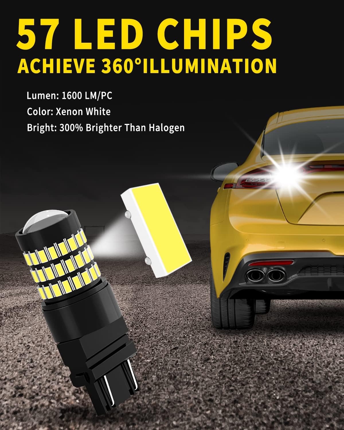 3156 3157 3057 3056 4157 4057 T25 Bombillas LED blancas de xenón, 300% de brillo, iluminación de 360 grados, 57 chips SMD para automóvil, luz de