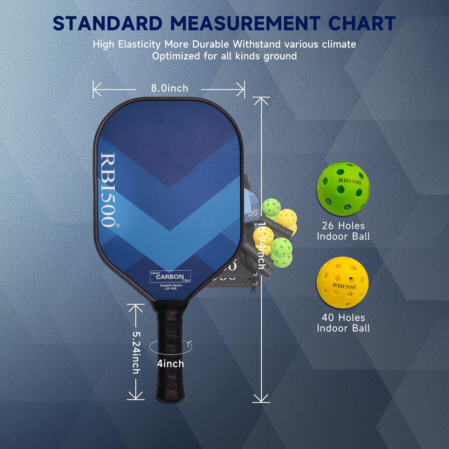Paletas de pickleball, juego de 2 palas de pickleball de fibra de carbono intermedia, 2 para exteriores + 2 bolas de pepinillo para interiores con