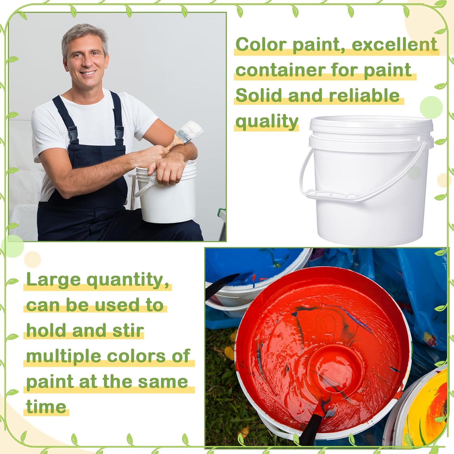 8 cubos de plástico con asa y tapa, contenedor duradero y resistente, seguro para alimentos, para almacenamiento multiusos, pintura, proyectos de