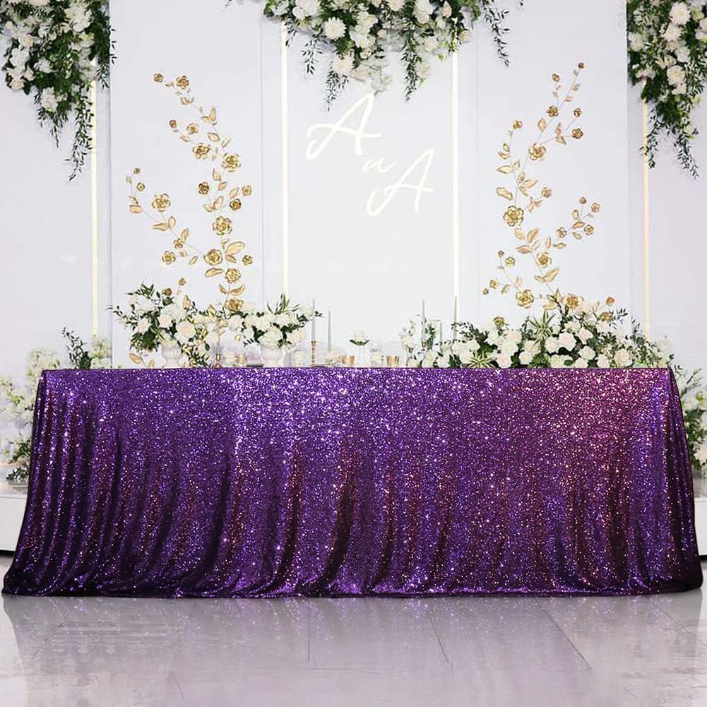 Eternal Beauty Mantel de lentejuelas, mantel rectangular de lentejuelas para fiestas, pasteles, postres y lentejuelas brillantes (morado, 90 x 132