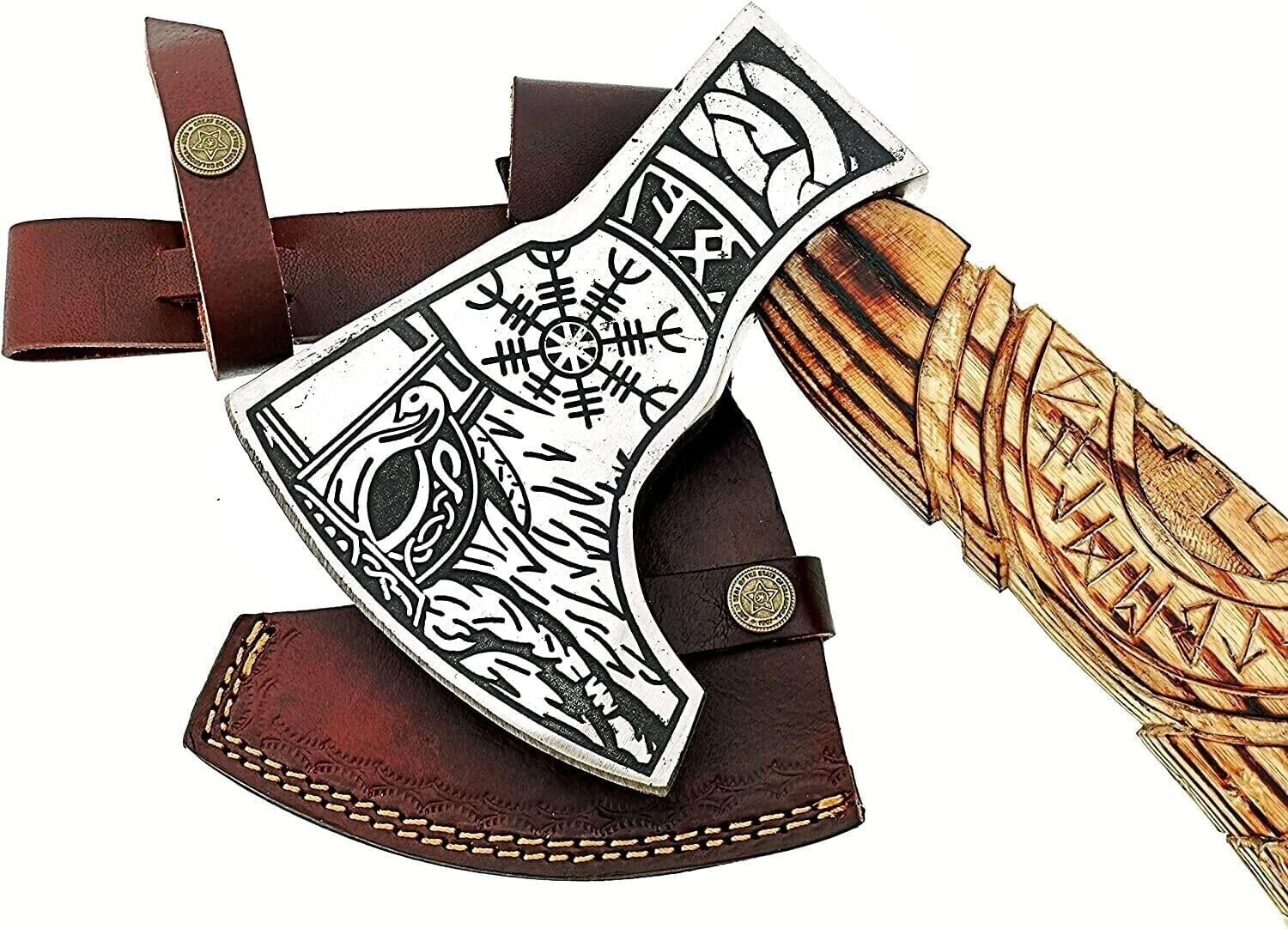 Hacha de caza con hacha de mano personalizada para exteriores, hacha vikinga, mango de madera, hacha Tomahawk con funda de cuero, regalo para