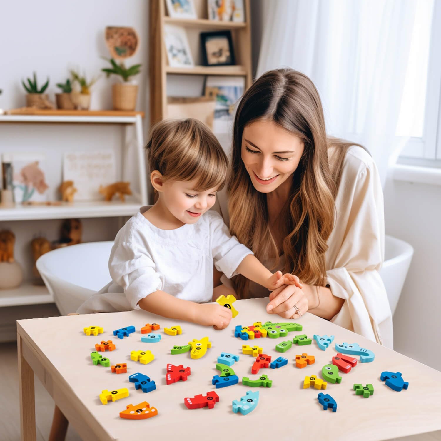 Rompecabezas de madera para niños pequeños, rompecabezas de animales preescolares, juguetes Montessori para niños de 1, 2, 3 años, juguetes