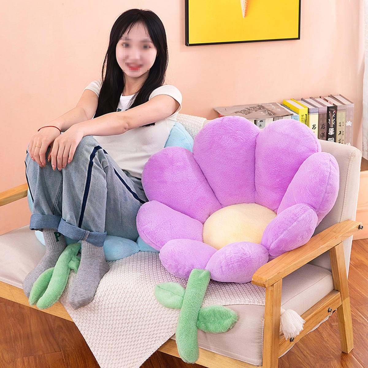 RUNLAIKEJI Almohada de suelo de flores, 25.6 pulgadas, cojín de felpa antideslizante para silla de oficina, cojín de asiento de flores, cojín