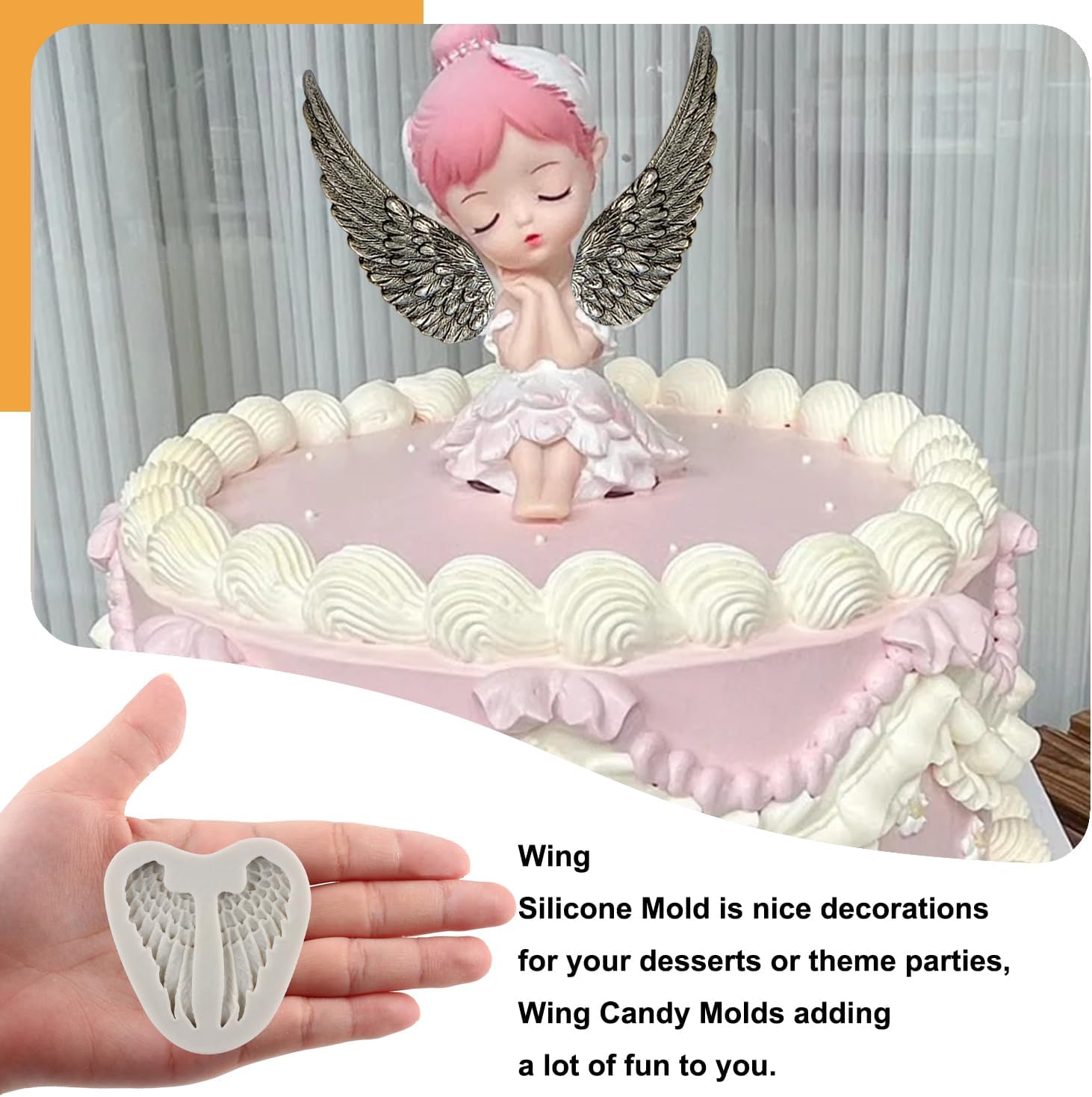 Sijiangmold Moldes de silicona con alas de ángel para decoración de pasteles, decoración de cupcakes, pasta de goma de mascar de chocolate, juego de
