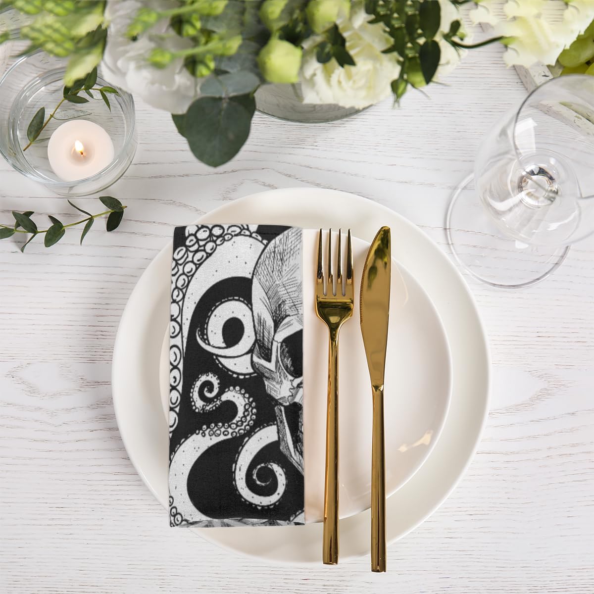 Cloth Napkins Set of 6 Octopus Skull 20×20 Inch Cloth Napkins Octopus Tentacle Washable Reusable Kitchen Dinner Napkins Table Decor for Wedding,