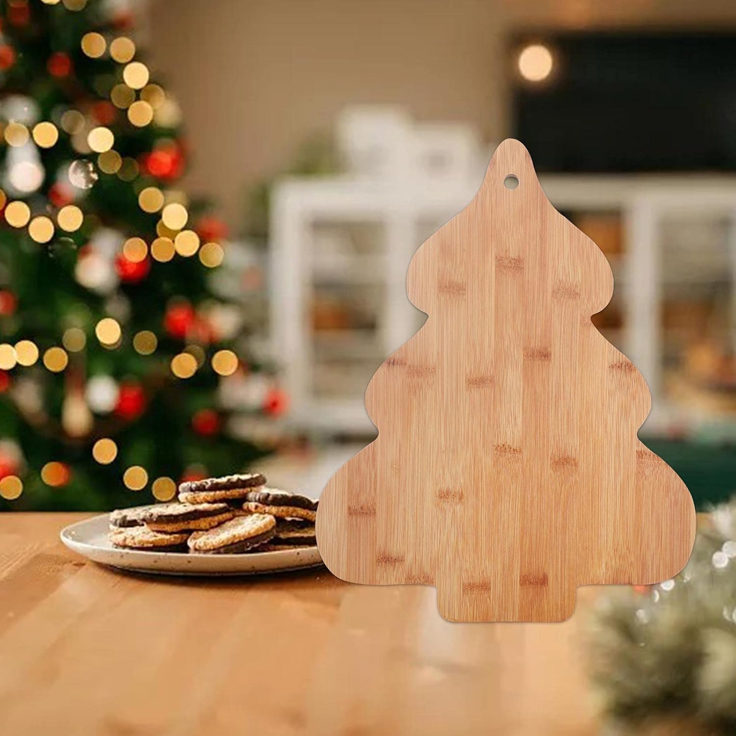 Vencer Tabla de cortar y servir de bambú para árbol de Navidad, decoración de cocina de Navidad y regalo para el hogar, ideal para arte de pared, 15