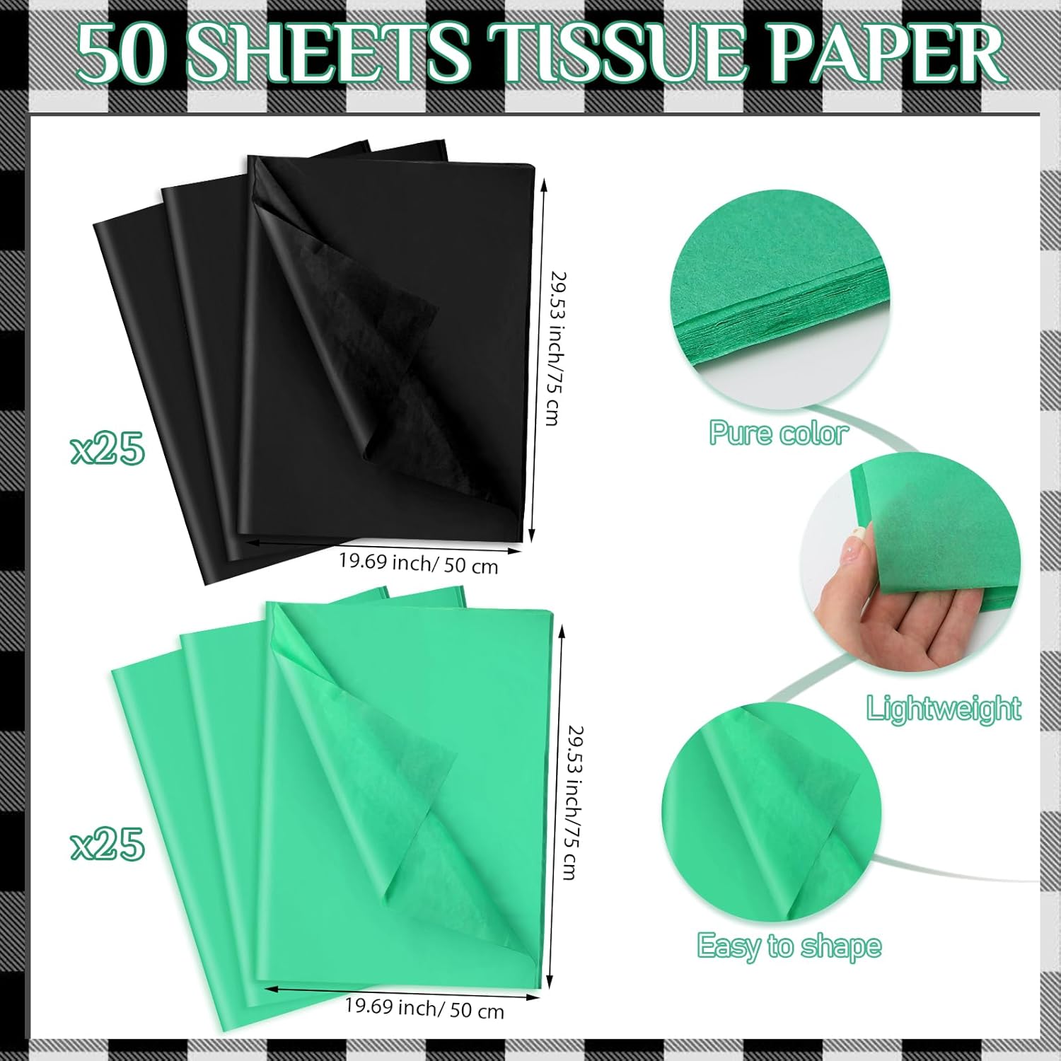 Cholemy 50 bolsas de Navidad a cuadros con 50 hojas de papel de seda de 8.3 x 5.9 x 3.15 pulgadas, bolsas de regalo de Navidad de agradecimiento,