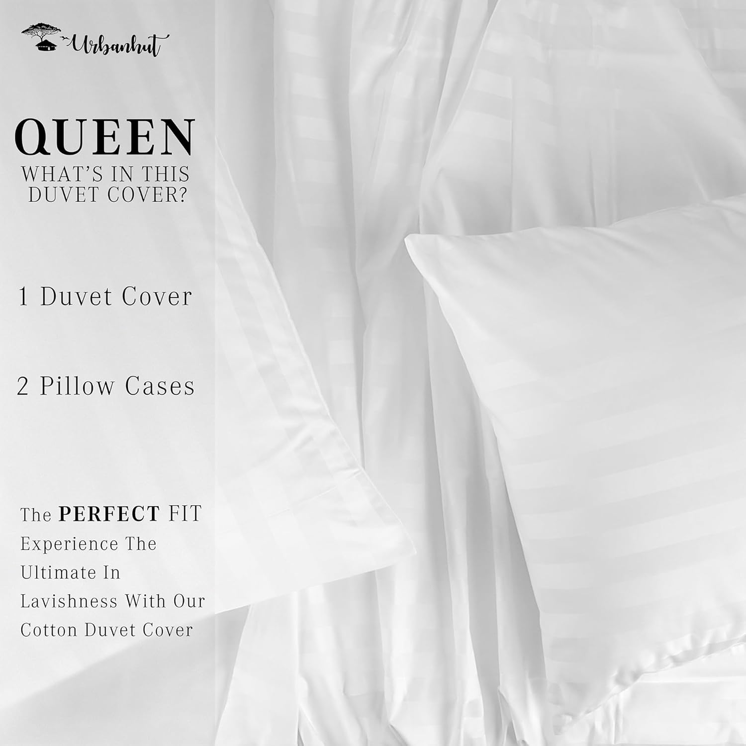 Urbanhut Juego de funda de edredón tamaño Queen (3 piezas), 100% algodón de 400 hilos, funda de edredón de lujo de tejido satinado, funda de edredón