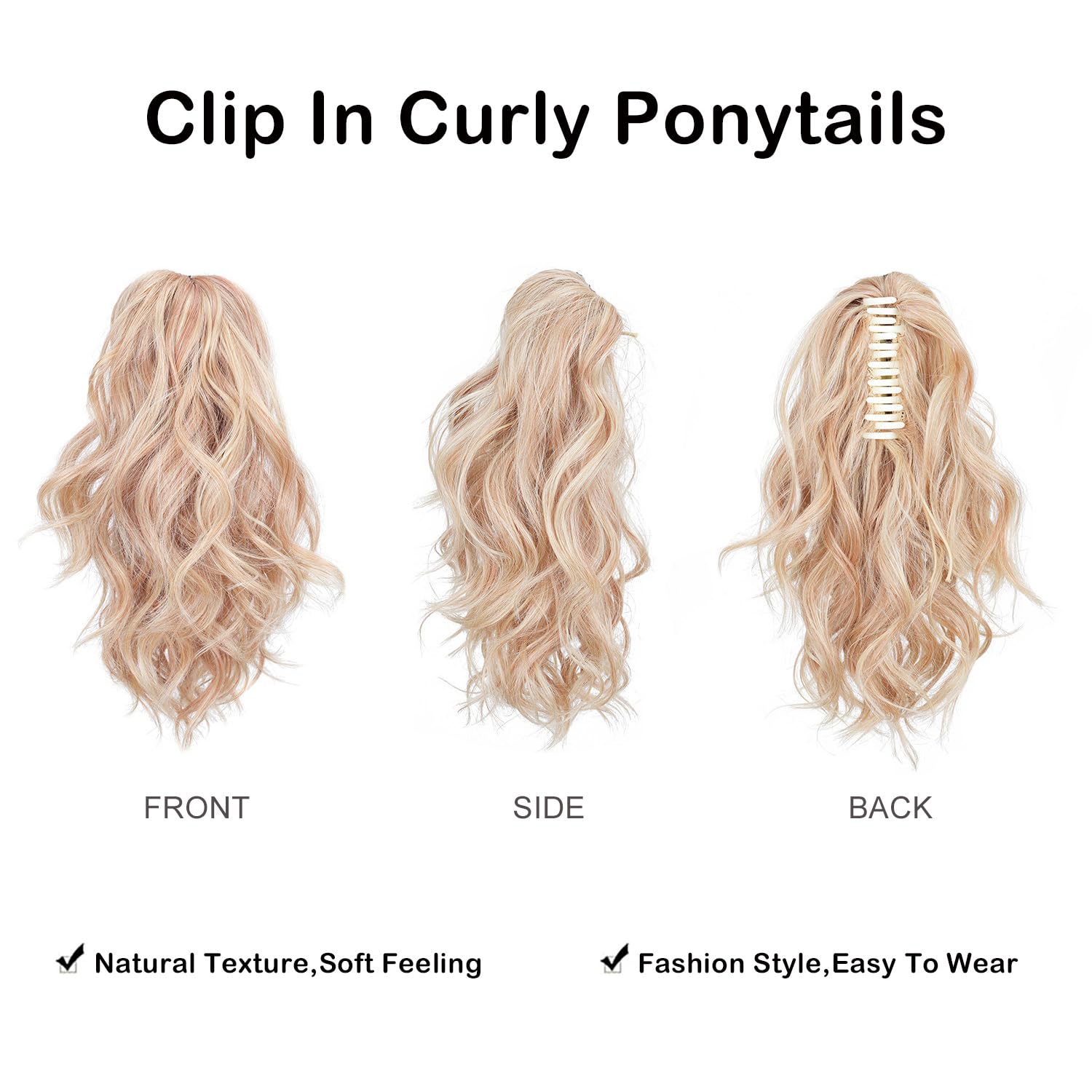 Cola de caballo corta falsa para mujer, clip de garra rizada, extensiones de cola de caballo onduladas sintéticas, cola de caballo mediana con clip