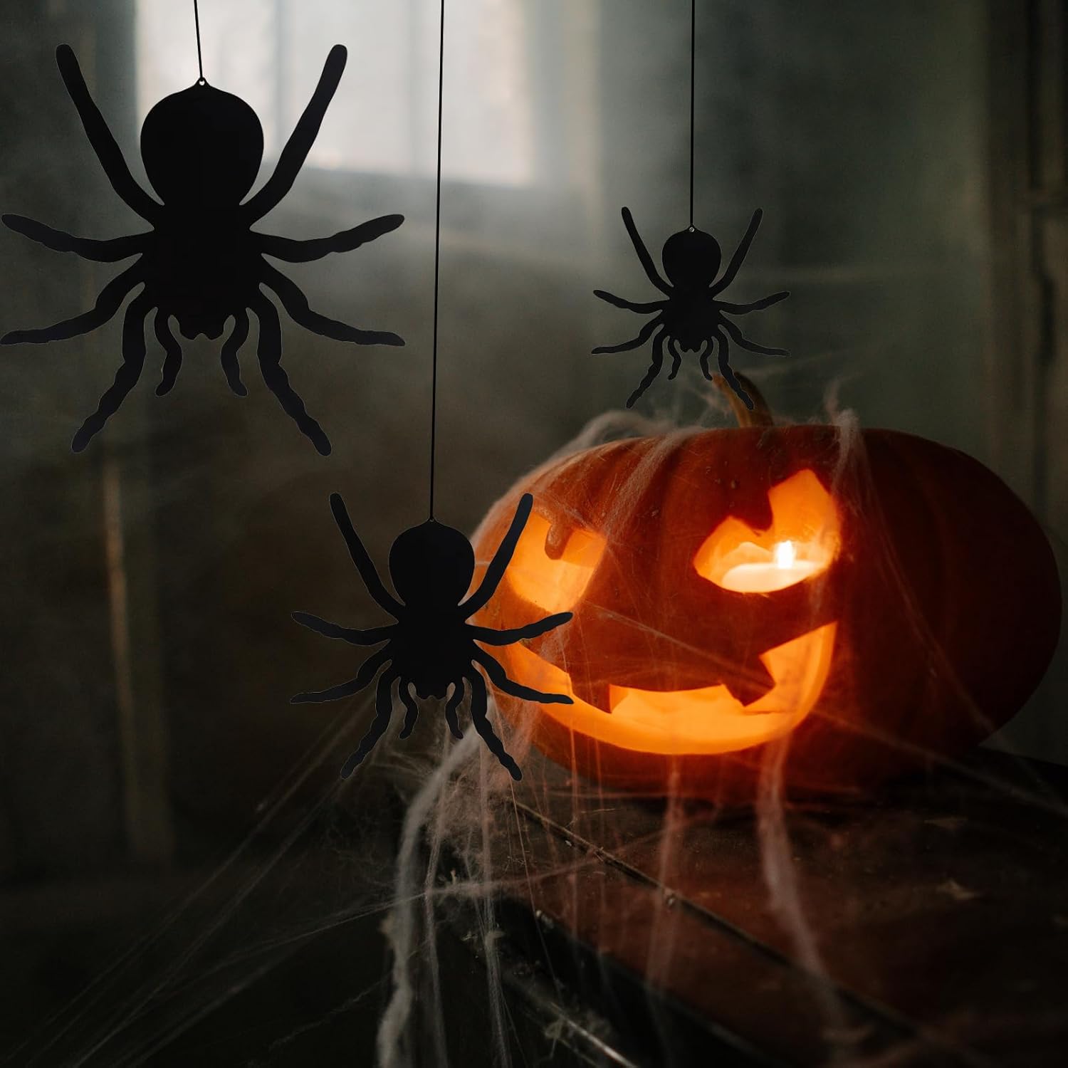 Tuokiuhn Decoración de araña, decoración de Halloween, araña de metal adecuada para interiores y exteriores, patio, césped, jardín, pared, hogar,