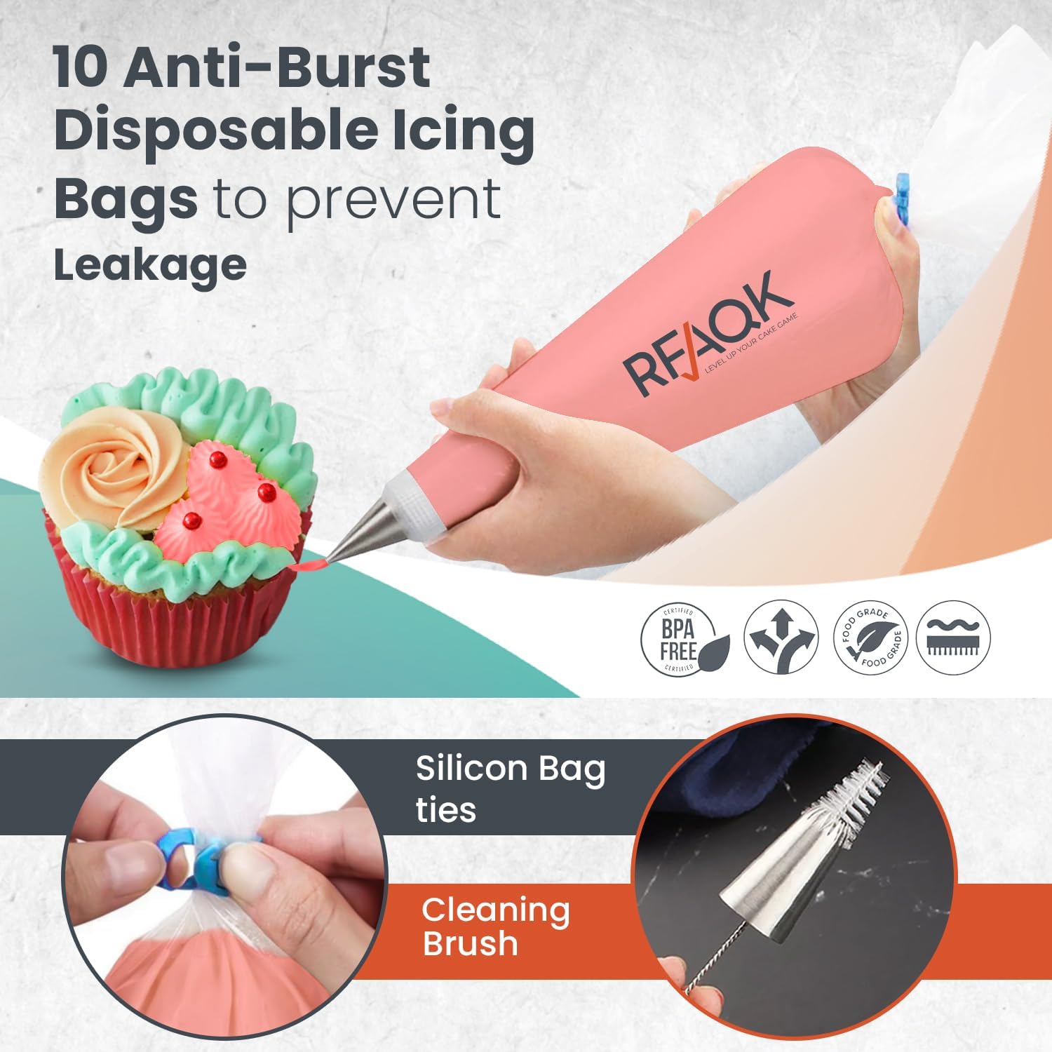 RFAQK Kit de tuberías de glaseado para principiantes, sin costuras, sin juntas, juego de puntas de crisantemo para decoración de pasteles, cupcakes