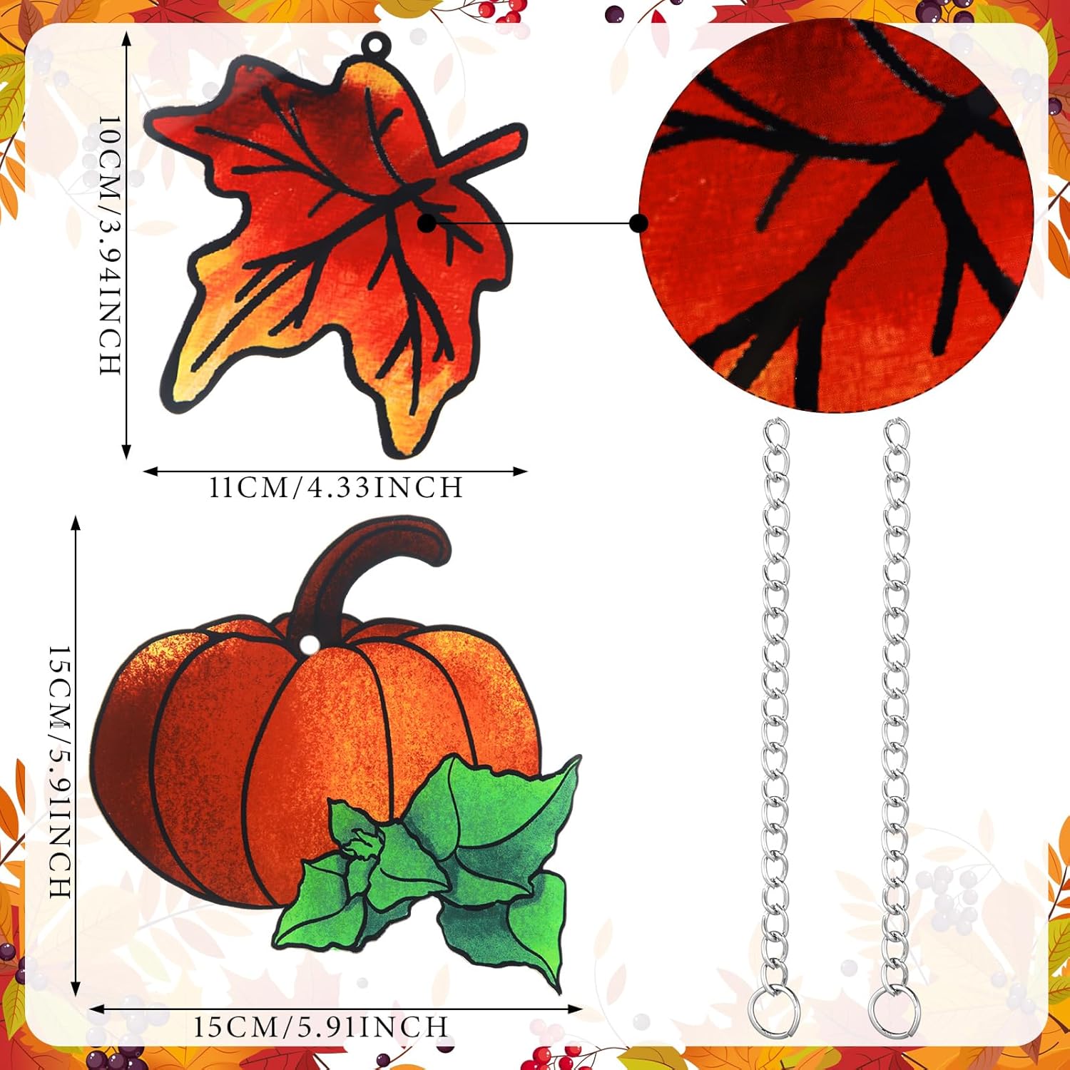 Retisee 2 paquetes de atrapasoles de hojas de arce, decoración de otoño de calabaza, atrapasoles de Acción de Gracias, colgantes de ventana para