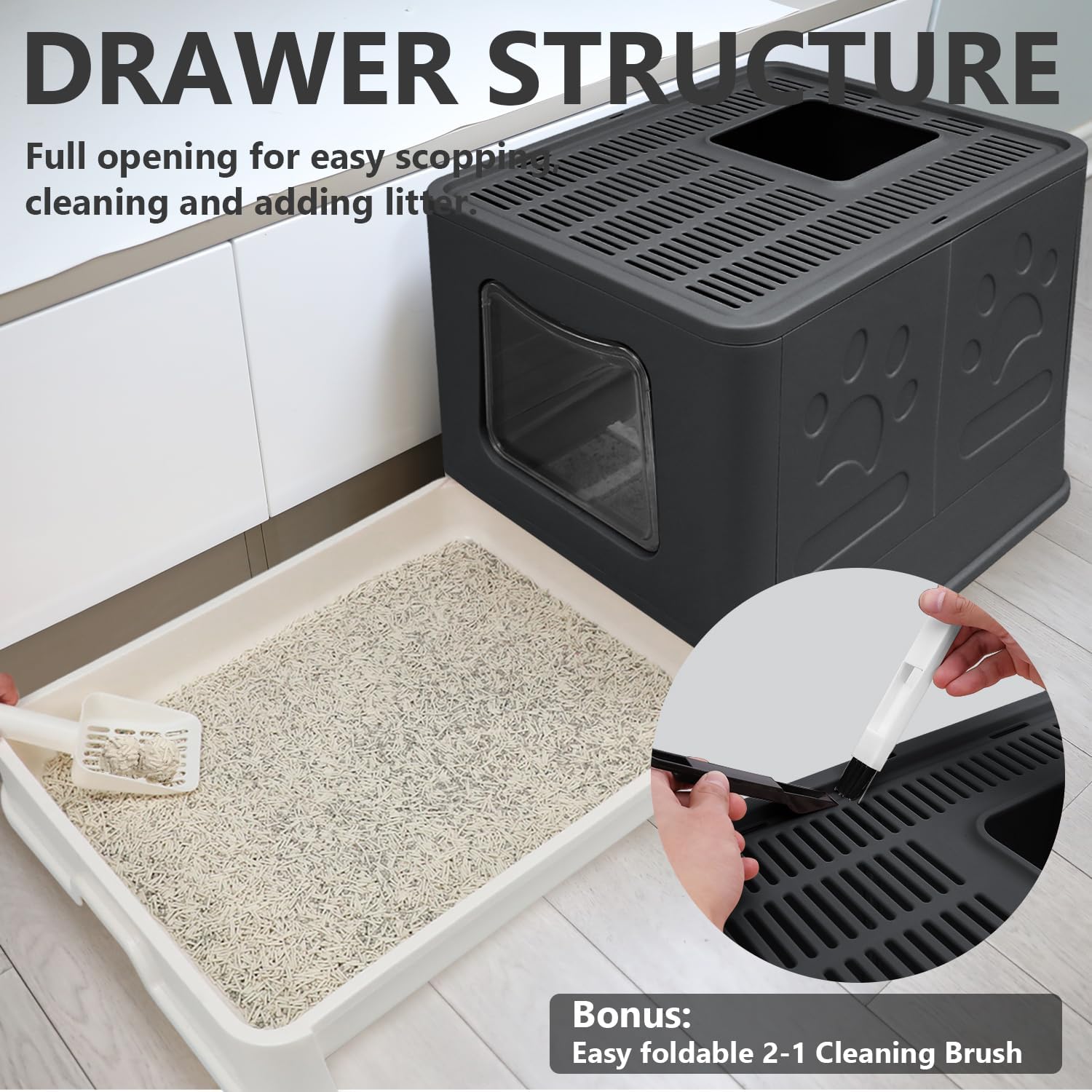 Caja de arena plegable para gatos con tapa, orinal cerrado para gatos, inodoro para gatos antisalpicaduras, fácil de limpiar, incluye pala de arena