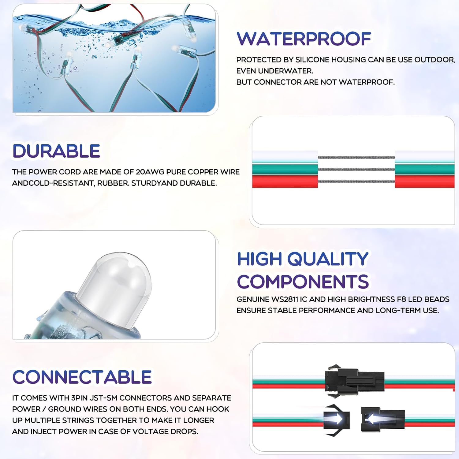 Kittmip Paquete de 50 unidadespaquete de 12 V y 0.472 in de CC de luz LED digital difusa de píxeles LED direccionables individualmente, módulo de