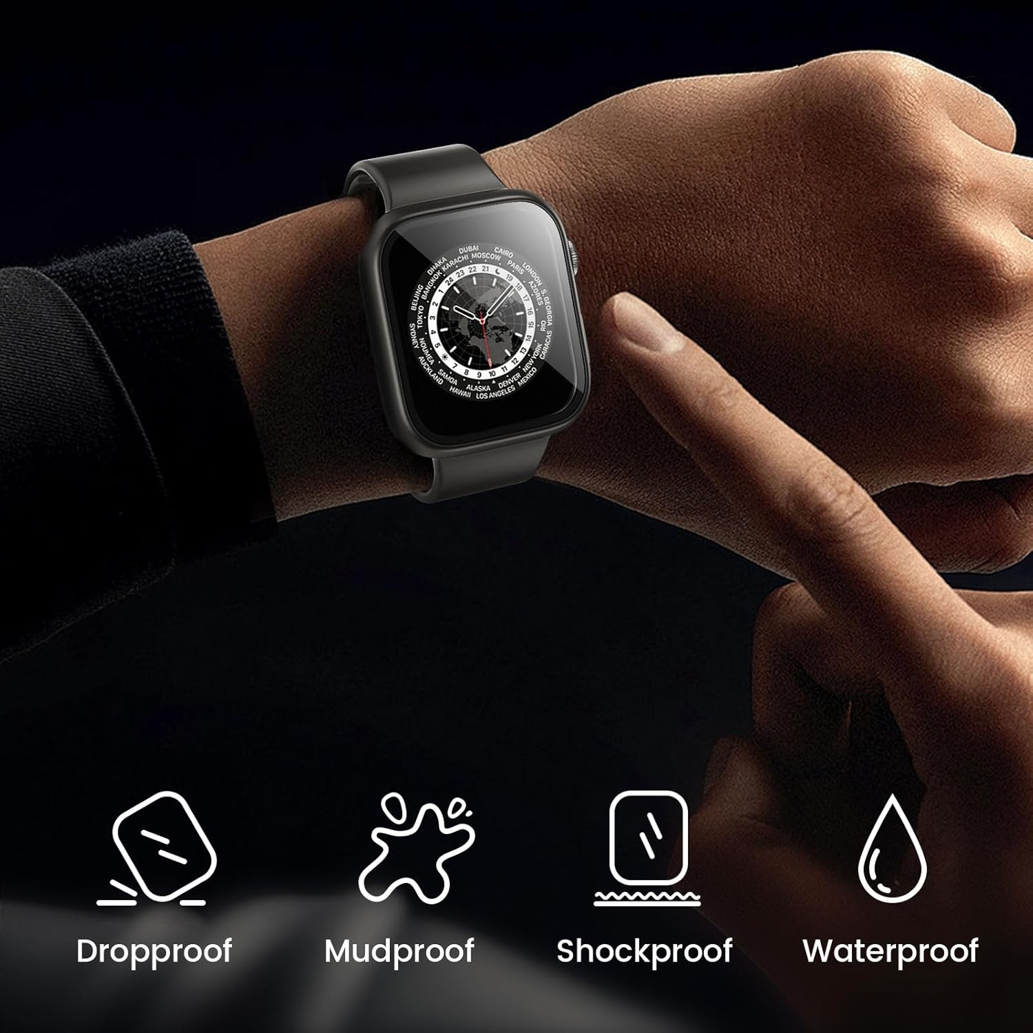 Goton – Funda impermeable para Apple Watch Series 9, 8, 7, 1.772 pulgadas (1.772 in), cubiertas duras de policarbonato con protector de pantalla de