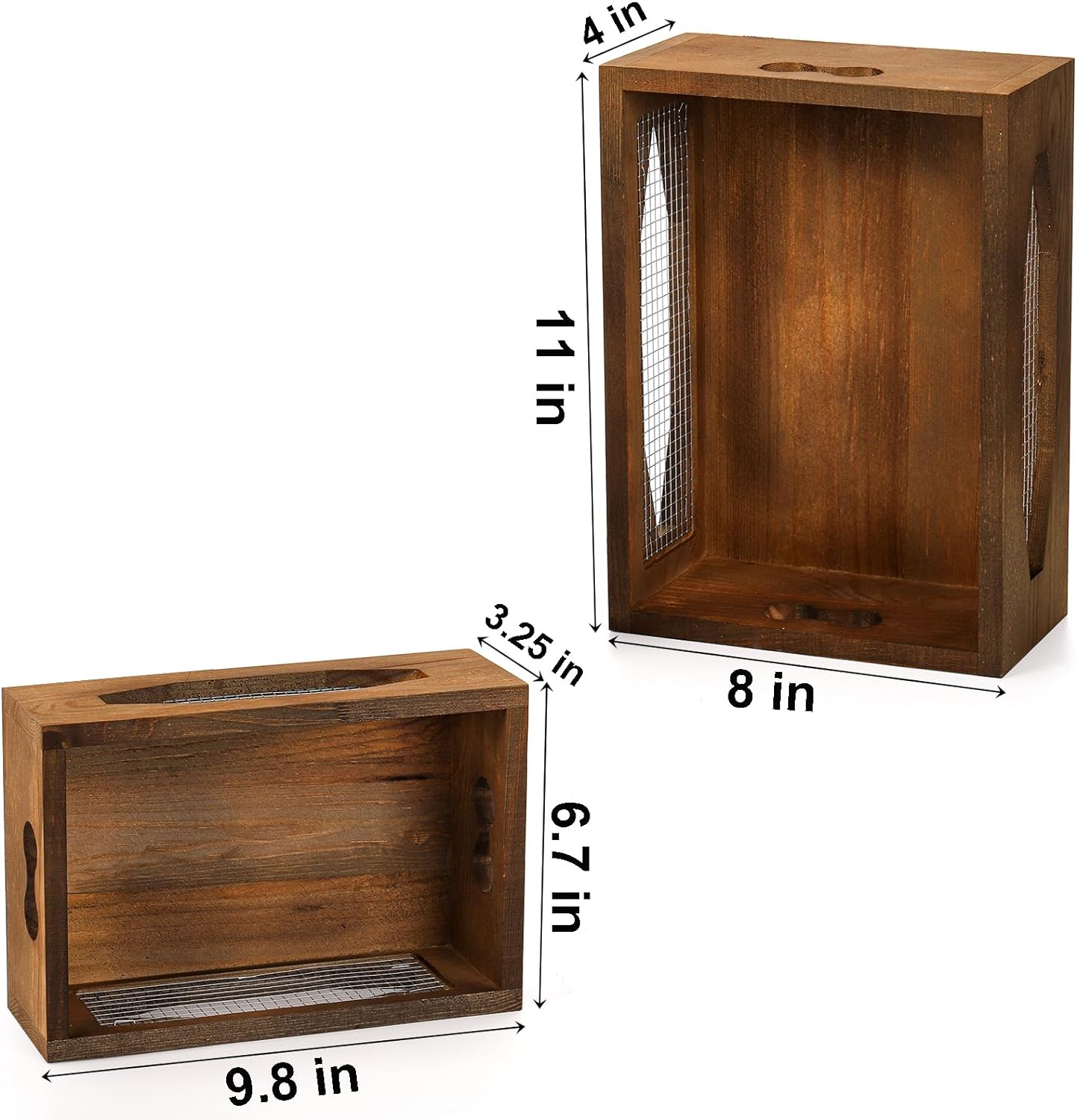 Okllen Juego de 2 cestas de madera anidables para encimera, caja de almacenamiento decorativa de madera rústica con asas recortadas para pan,