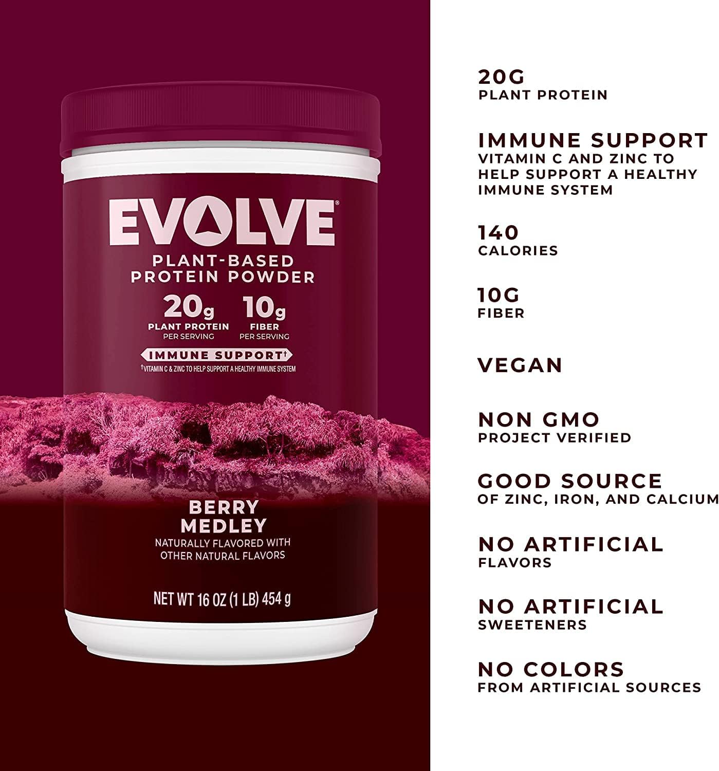 Evolve Proteína en polvo, mezcla de bayas, 0.71 oz de proteína, 2 libras
