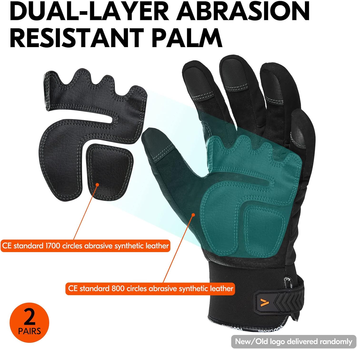 Vgo… 2 pares de -4 o superior 3M Thinsulate C100 guantes de trabajo cálidos de cuero sintético forrados, inserción impermeable (SL8777FW)