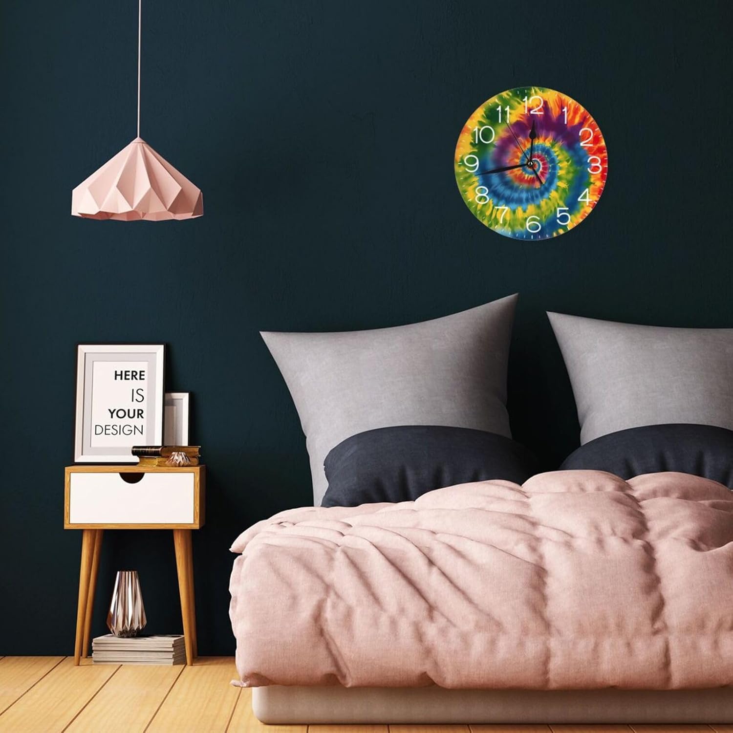 Reloj de pared redondo tribal étnico teñido anudado, silencioso, sin tictac, relojes decorativos de cuarzo a pilas, relojes de escritorio