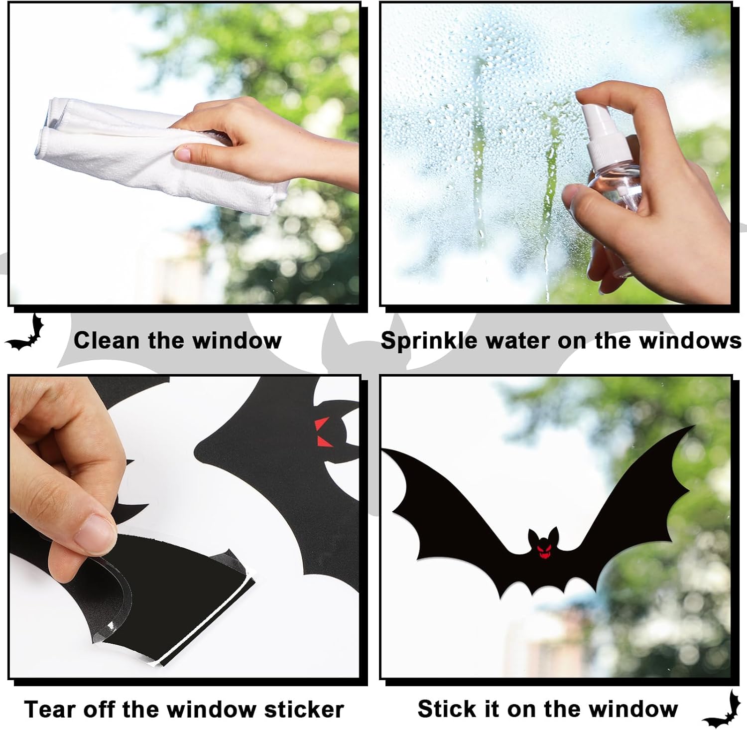 Adhesivos para ventana de fiesta de Halloween, murciélagos, decoración de silueta aterradora, calcomanías para ventana, calcomanías de fiesta de