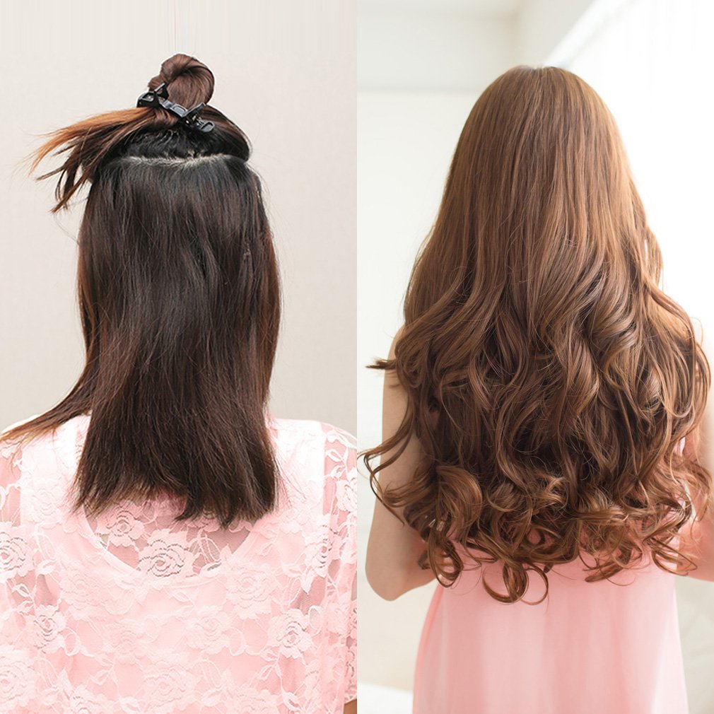 Extensiones de cabello ondulado sintético para 34 de la cabeza completa, 20 pulgadas, 5 clips de 4.6 onzas por pieza de REECHO