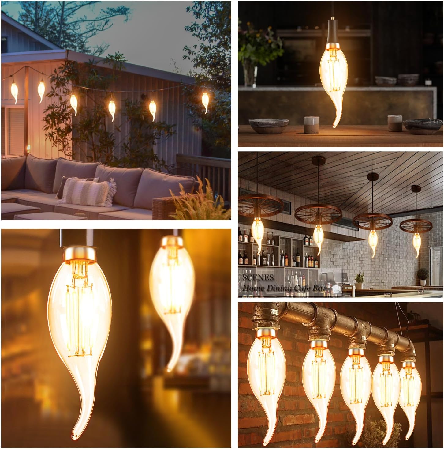 MEGAENERGY Bombilla LED E12 equivalente a 40 W, punta de llama, luz blanca cálida de 2700 K, no regulable, bombilla LED Edison vintage de 450