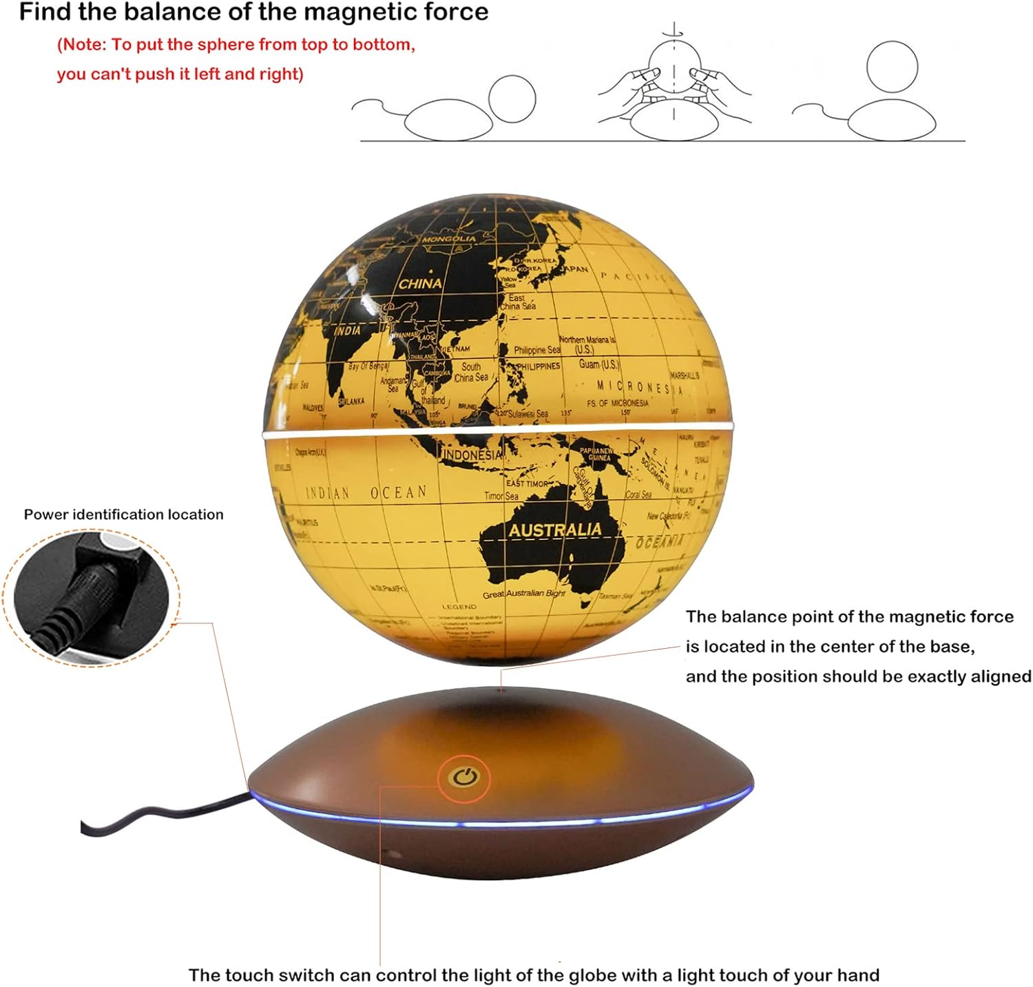Globo flotante de levitación magnética de 6 pulgadas, mapa del mundo giratorio antigravedad con luz LED, globos geográficos para luz nocturna,