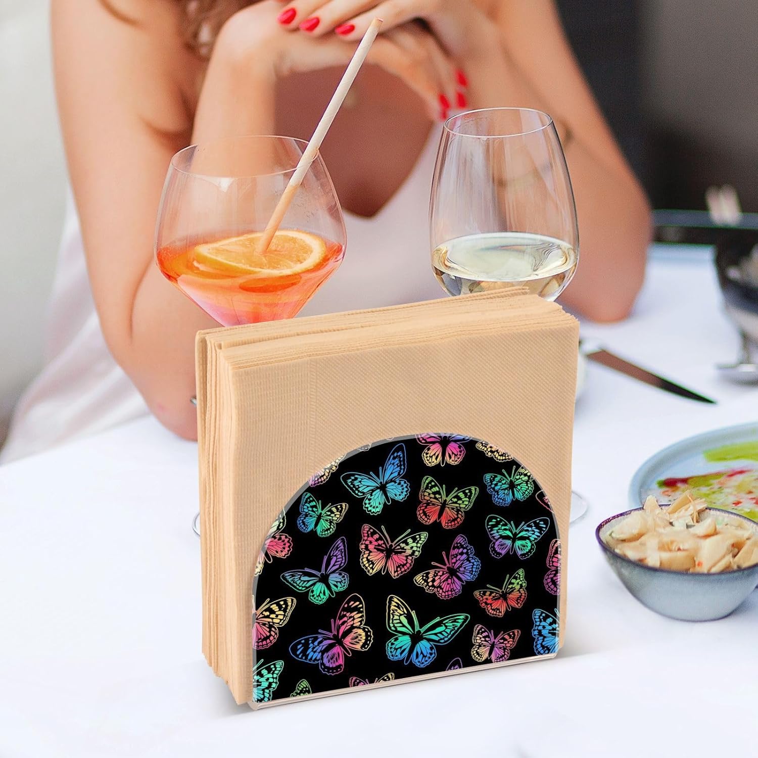 Napkin Holder Gradient Butterflies Napkin Holders for Tables, Clear Acrylic Napkin Holders Cocktail Napkin Holder for Kitchen Restaurant Bar Home