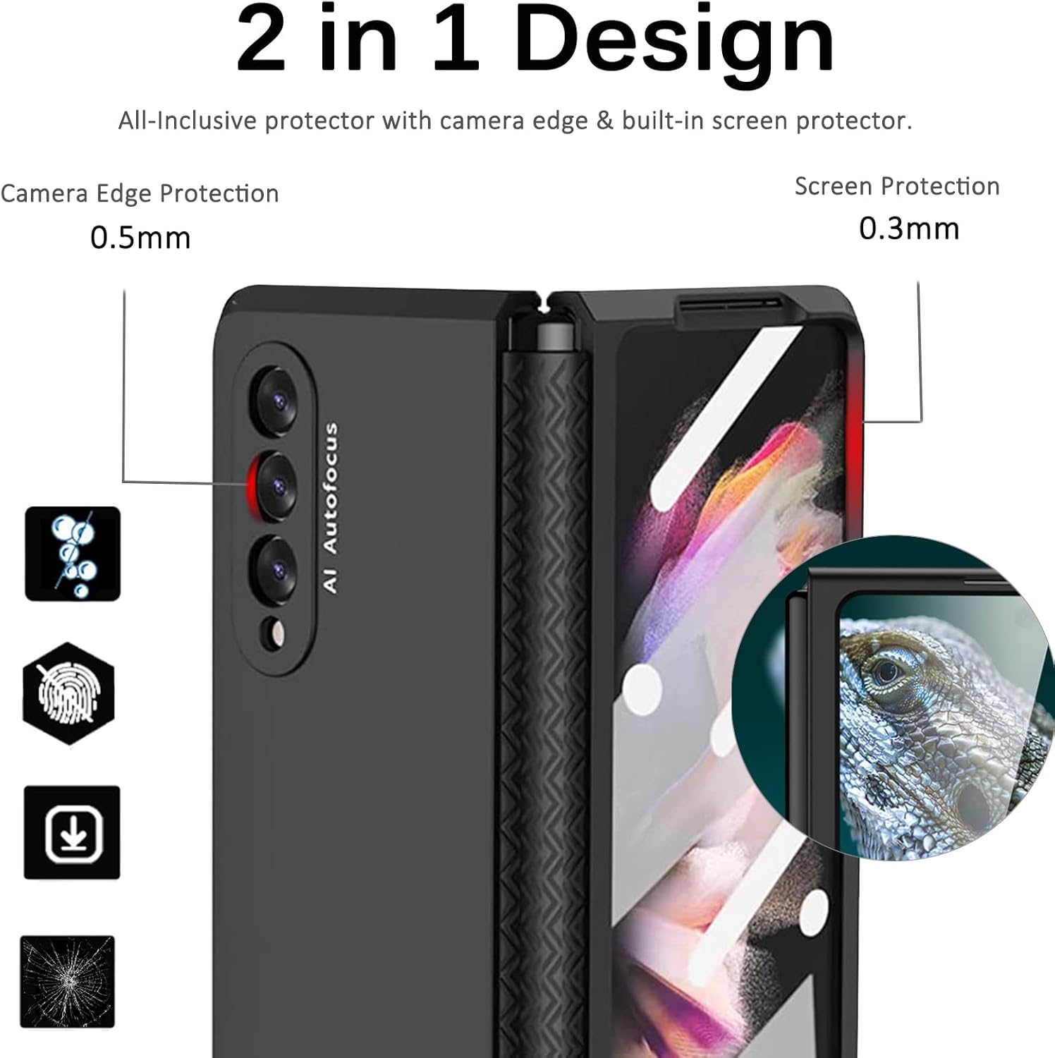 Miimall Funda compatible con Samsung Galaxy Z Fold 3 con protección de bisagra, bisagra retráctil plegable + película de pantalla