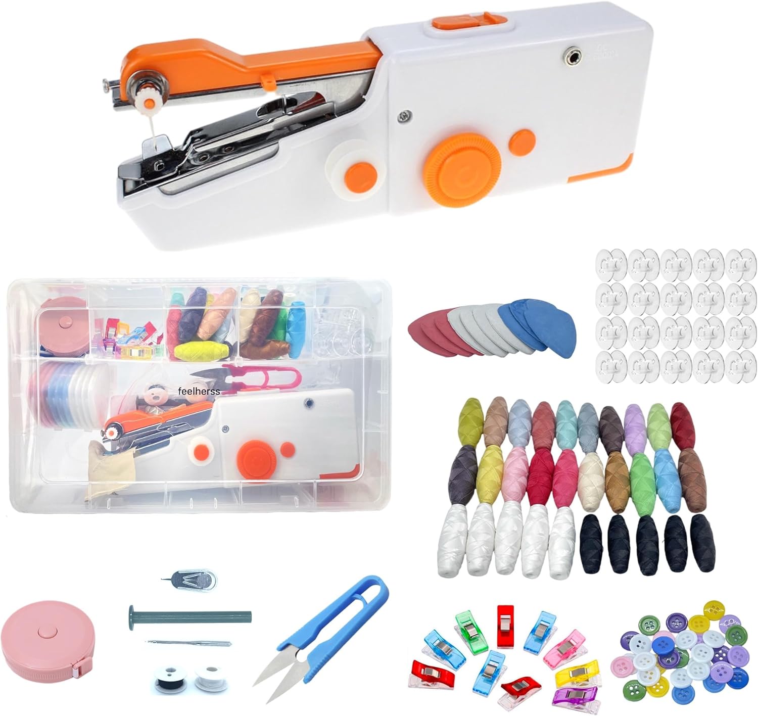 Máquina de coser de mano, kit de costura con accesorios y herramientas, dispositivo de costura de mano, mini máquina de coser para principiantes,