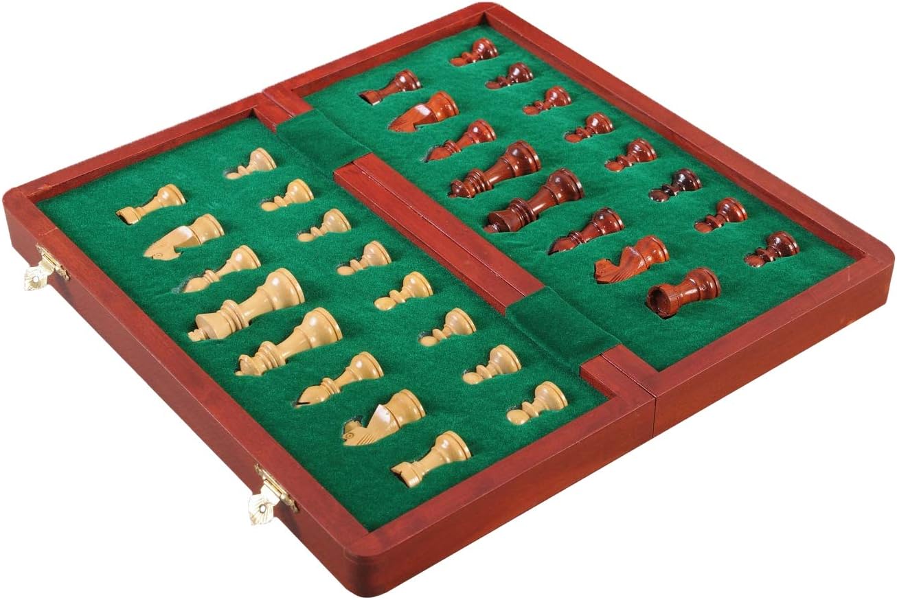 Juego de ajedrez magnético de viaje plegable de madera – 12 pulgadas – Palisandro de sangre y arce