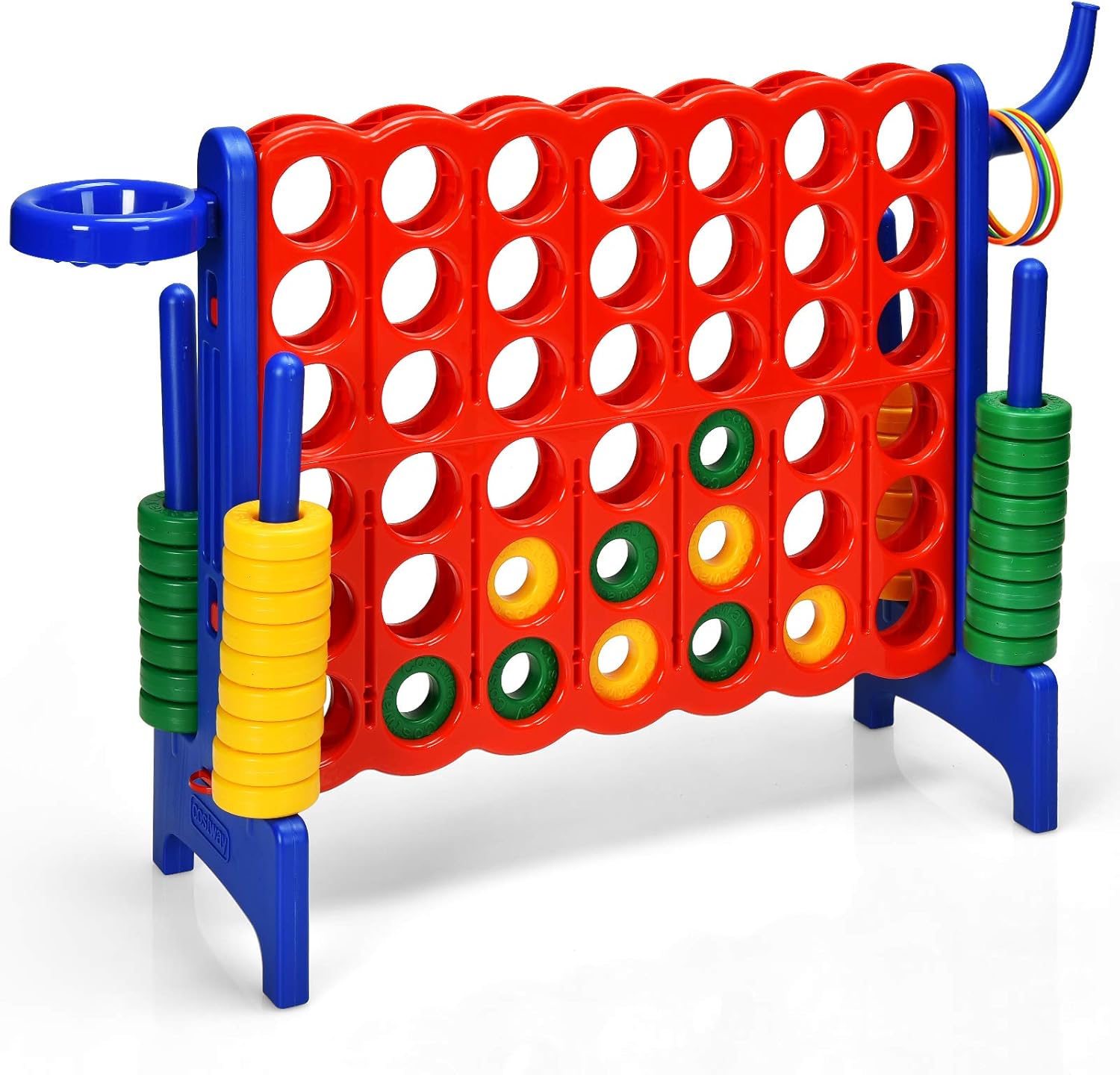 DORTALA Juego gigante de 4 en una fila, de plástico Jumbo Connect con 42 anillos jumbo, deslizador de liberación rápida, lanzamiento de anillo, 2.5