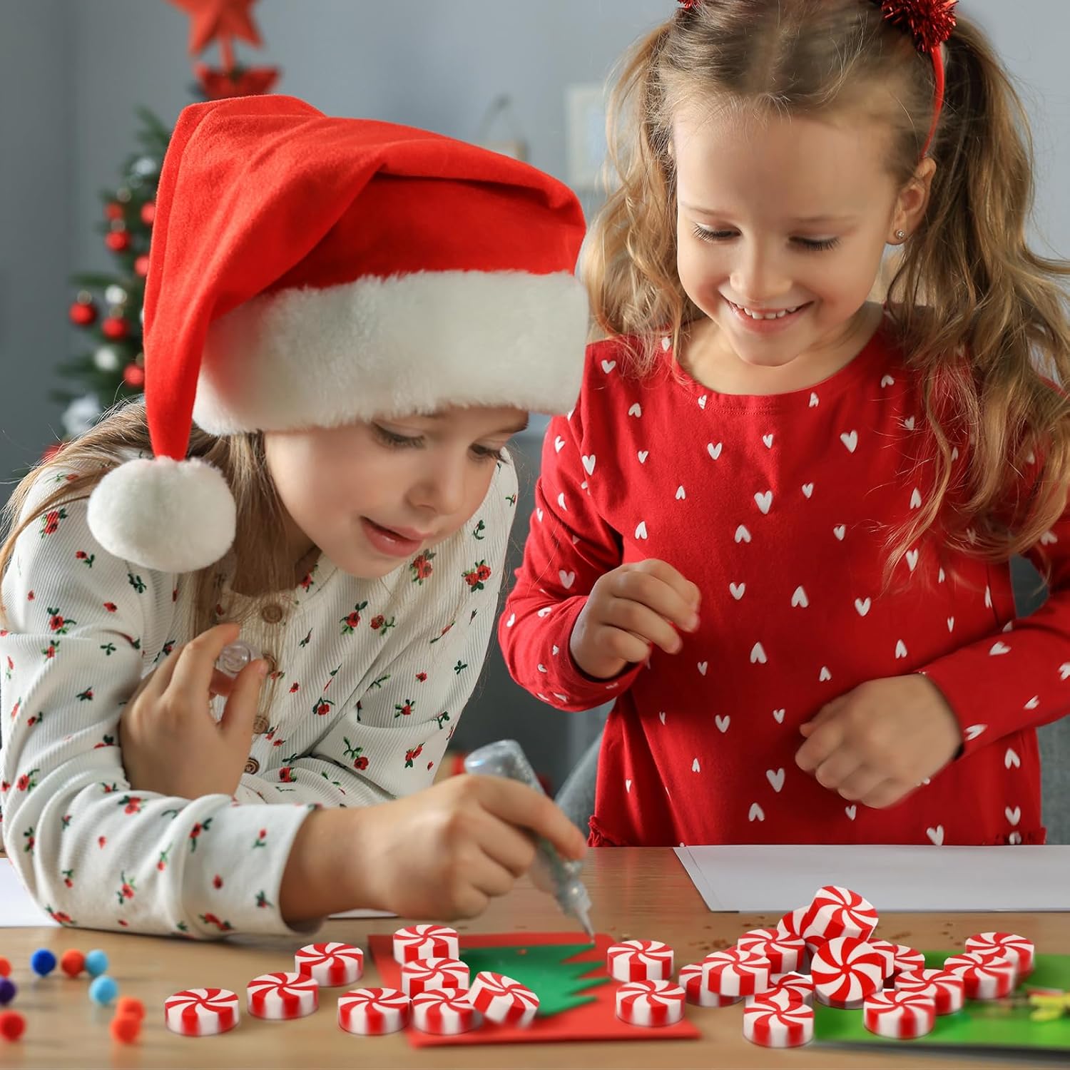 100 gomas de borrar de caramelo de Navidad grandes para niños de la escuela, borradores en forma de caramelo blanco y rojo, a granel para premios de