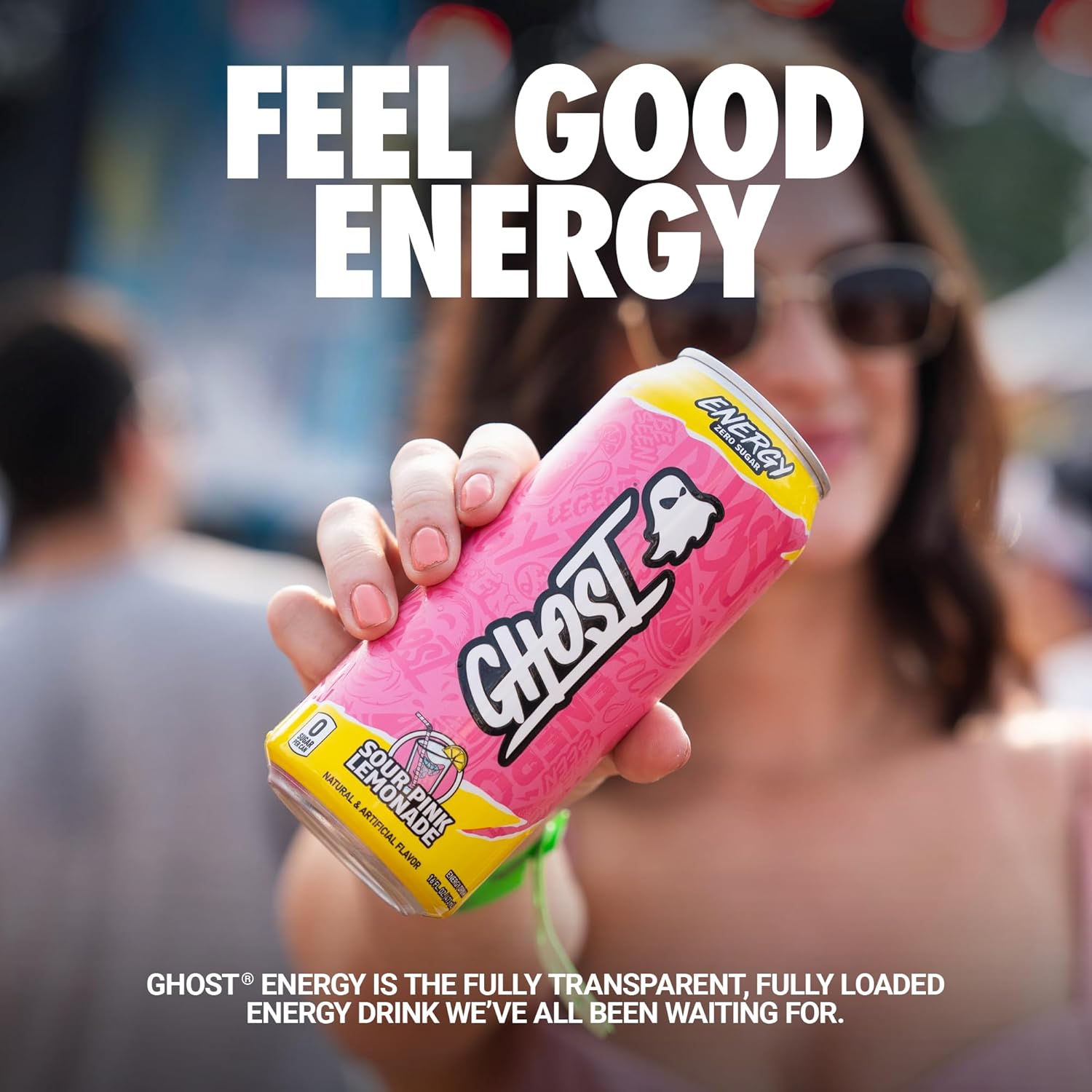 GHOST ENERGY – Bebida energética sin azúcar, paquete de 12, limonada rosa agria, latas de 16 onzas, energía y enfoque y sin colores artificiales,