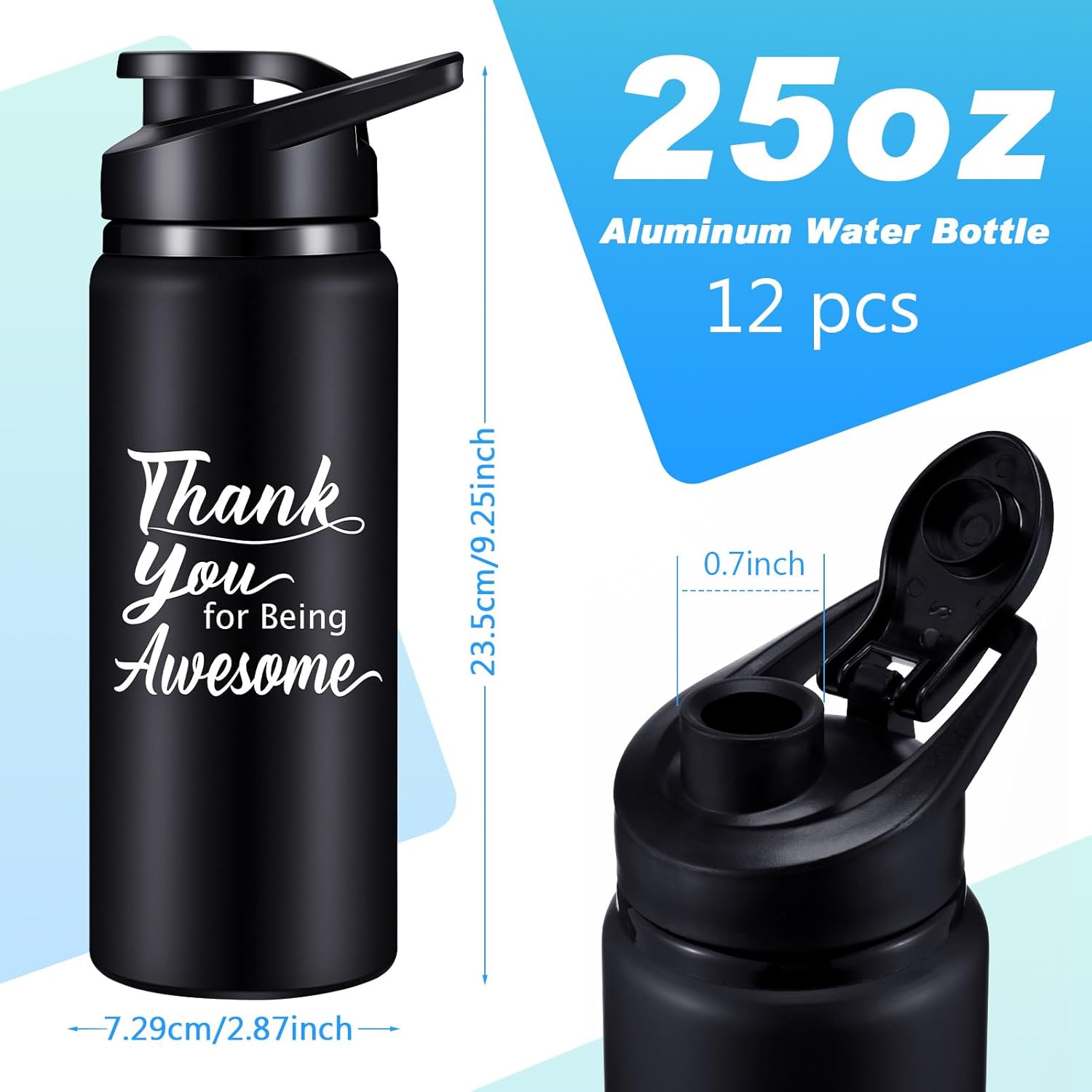 meekoo 12 botellas de agua de aluminio con texto en inglés “Thank You for Being Awouse”, botellas de agua deportivas ligeras a granel, botella de