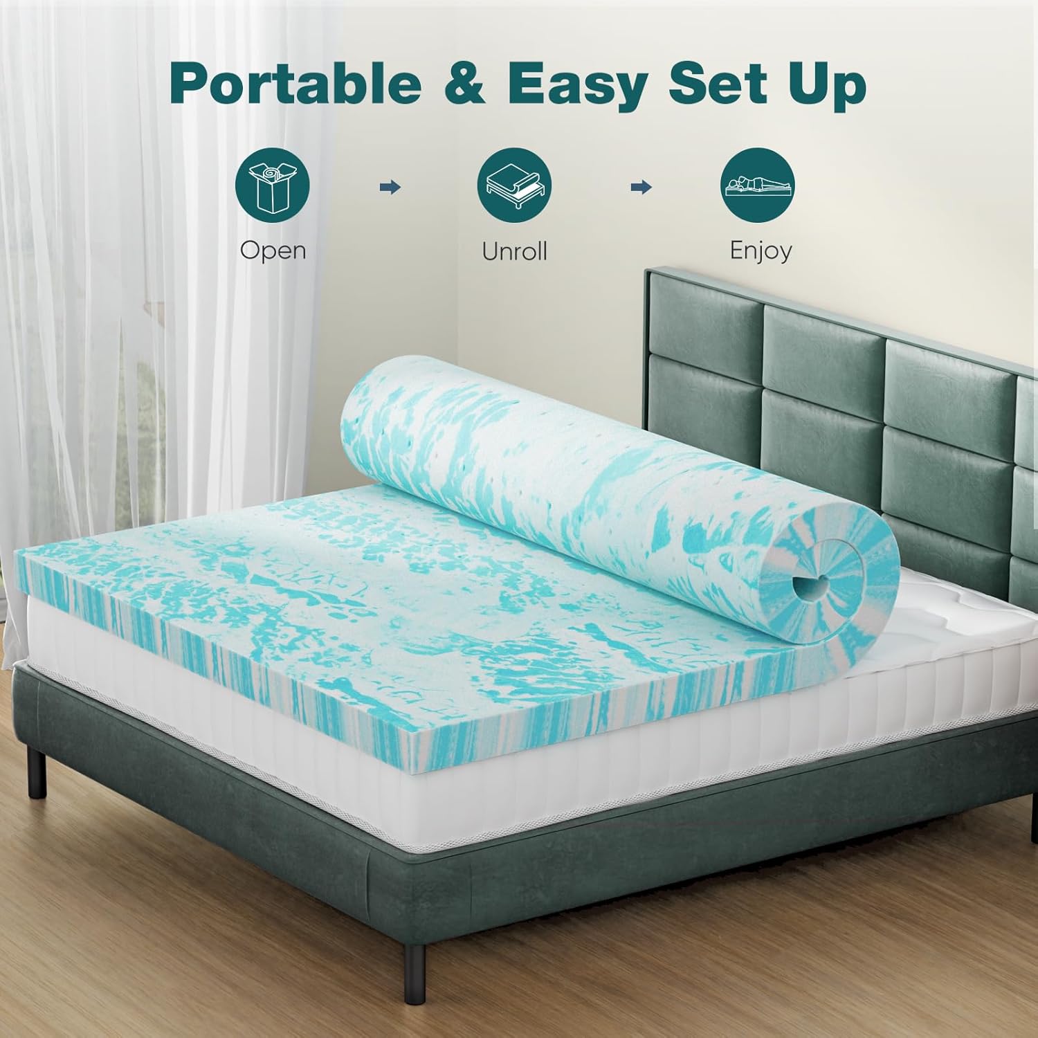 SMUG Cubrecolchón de espuma viscoelástica, 3 pulgadas de grosor con infusión de gel para cama matrimonial, sofá cama, caravana, caravana,