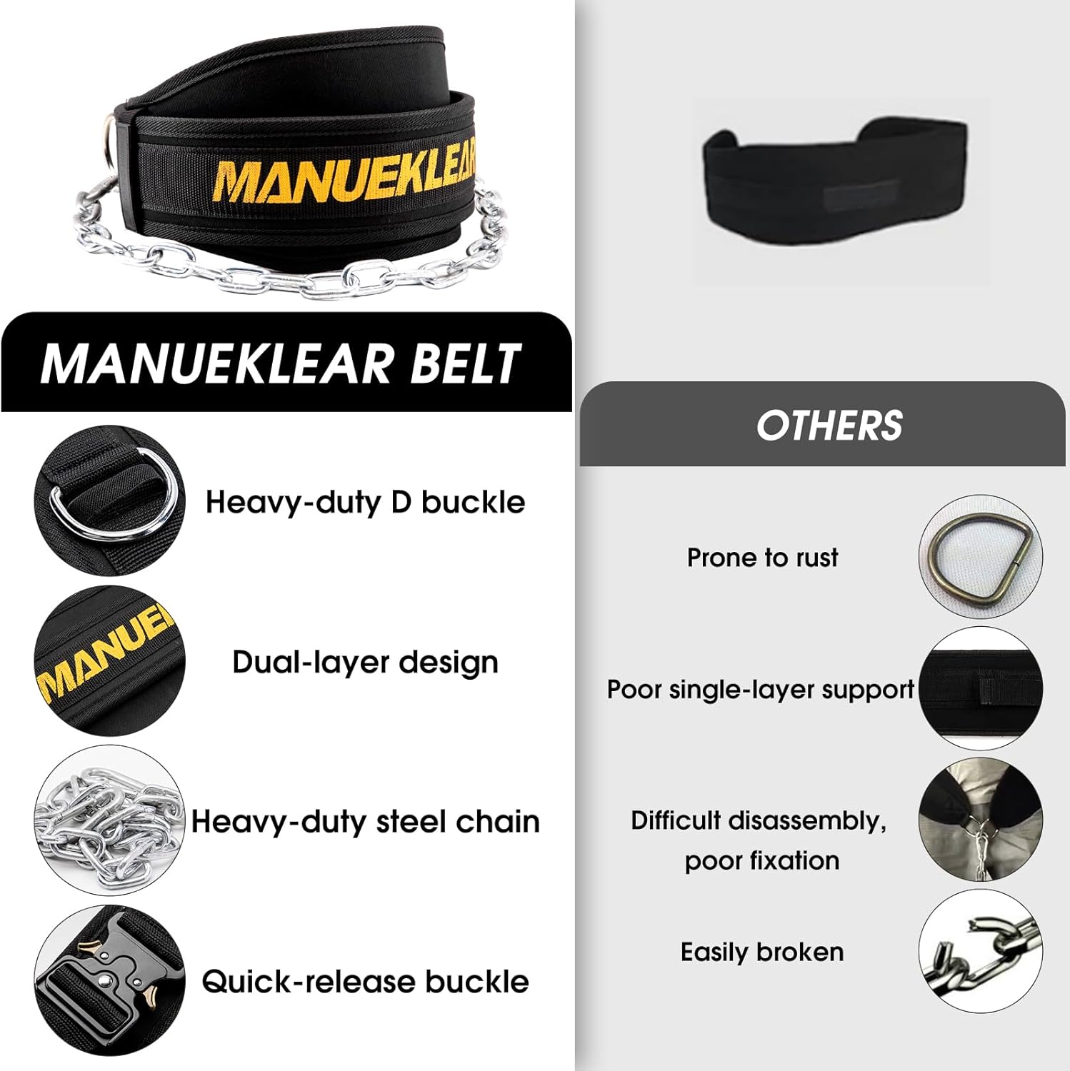 MANUEKLEAR – Cinturón con peso completo para dominadas, cinturón de peso de bloqueo rápido con cadena para hombres y mujeres, cinturón de inmersión