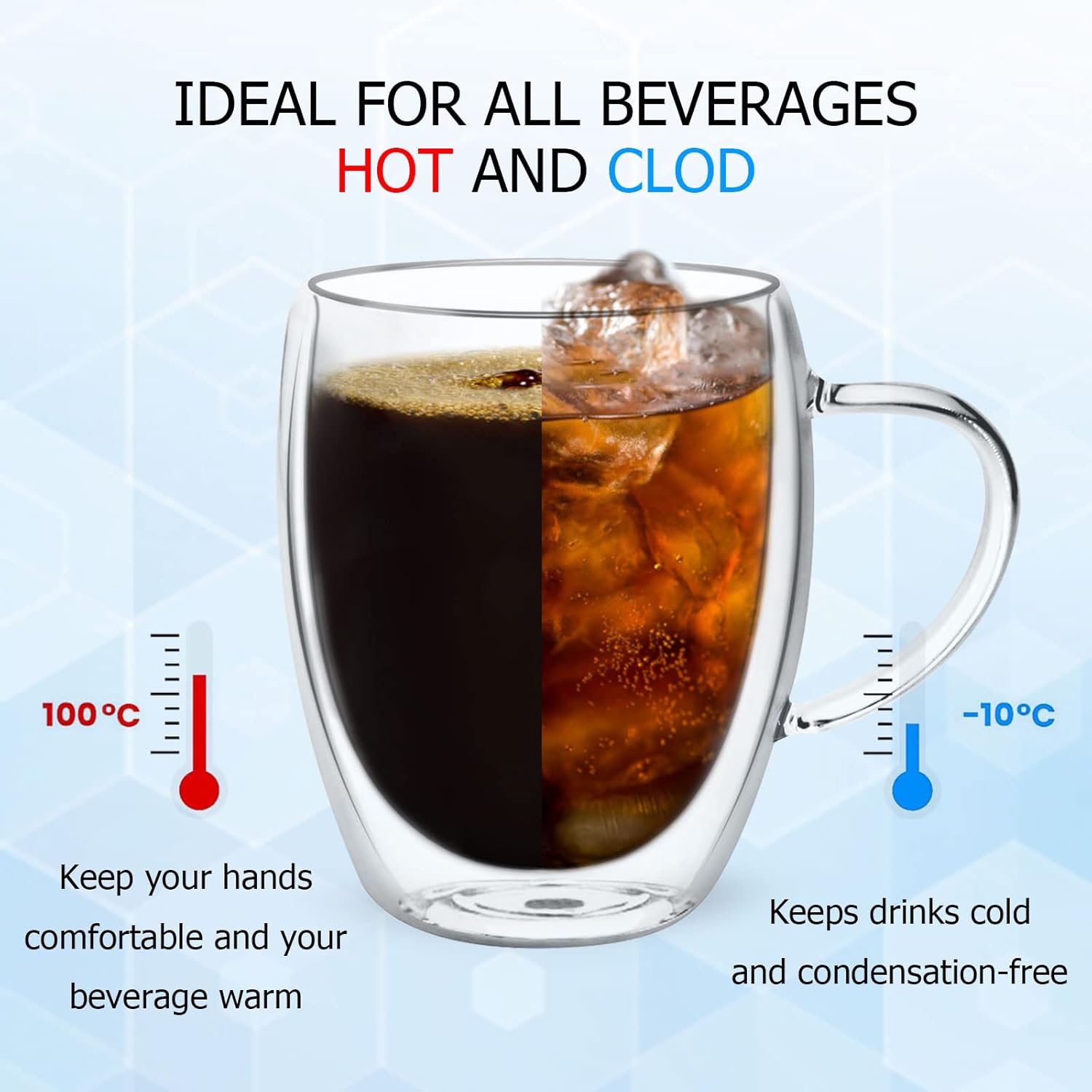 8 tazas lnsuladas de doble pared de vidrio con leche, vasos de café apilables de vidrio (12 oz3 onzas), taza con aislamiento térmico transparente