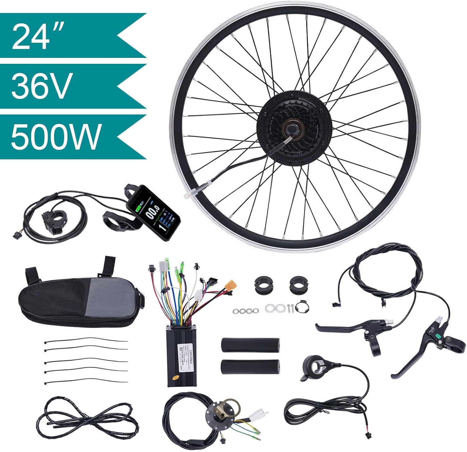 Kit de conversión de bicicleta eléctrica de 24 pulgadas, rueda delantera y trasera, kit de conversión de motor de bicicleta eléctrica de 36 V 500 W,