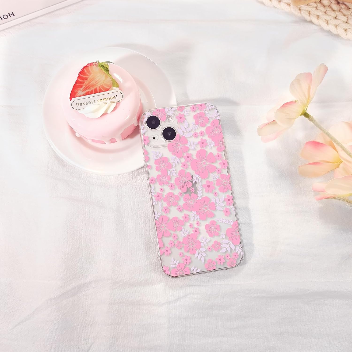 Lovmooful Funda compatible con iPhone 13, diseño de hojas florales de aceite transparente para niñas y mujeres, TPU suave a prueba de golpes,