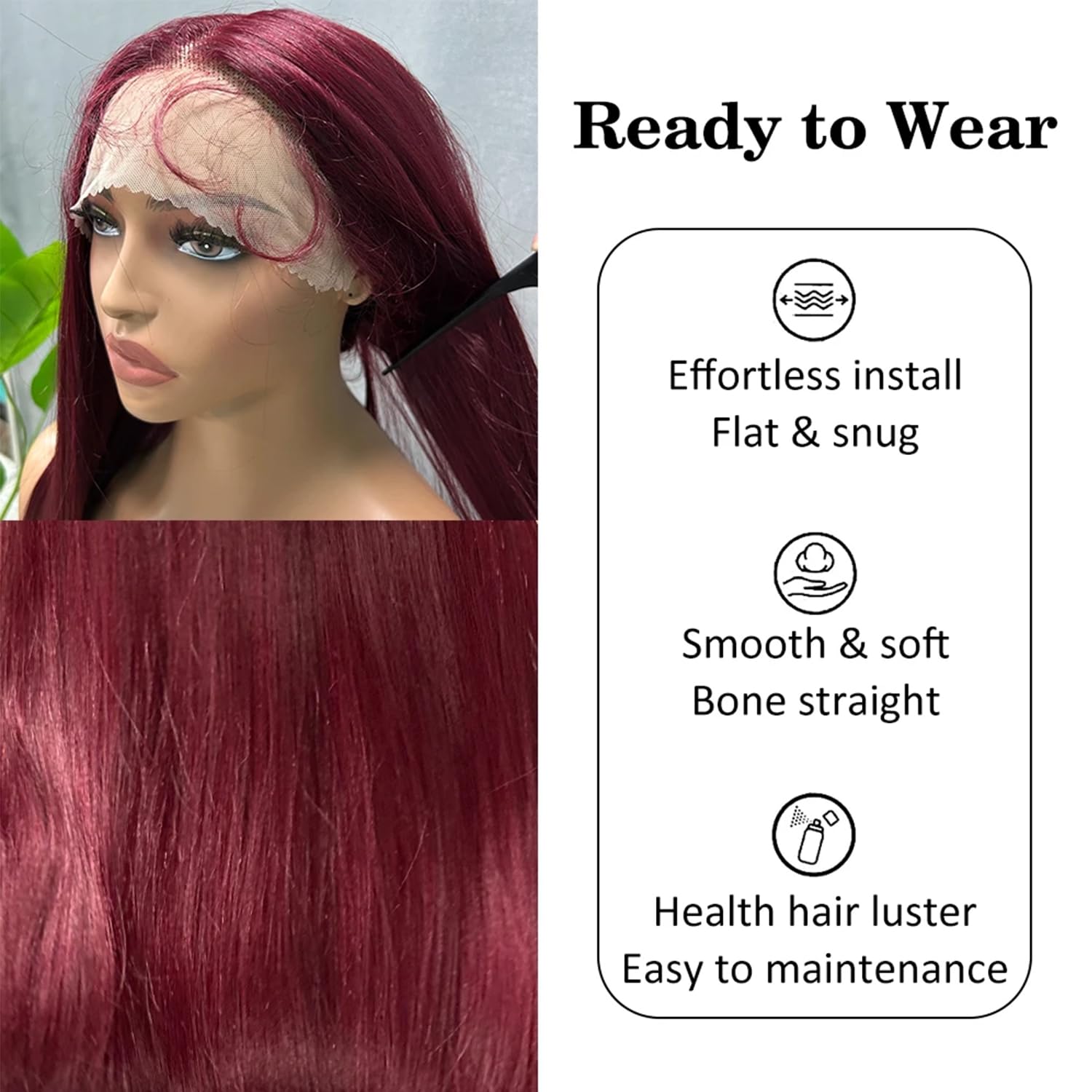 SOKU 99J – Pelucas de encaje frontal de color burdeos sintético prearrancado de 32 pulgadas de largo, pelucas de encaje frontal con cabello de bebé,