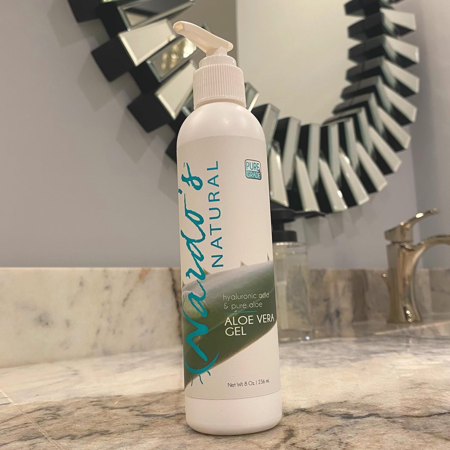 Nardo’s Natural Gel de aloe vera de 8 onzas, gel hidratante de hojas para cara, cabello, piel seca y cuero cabelludo, alivio de quemaduras solares,